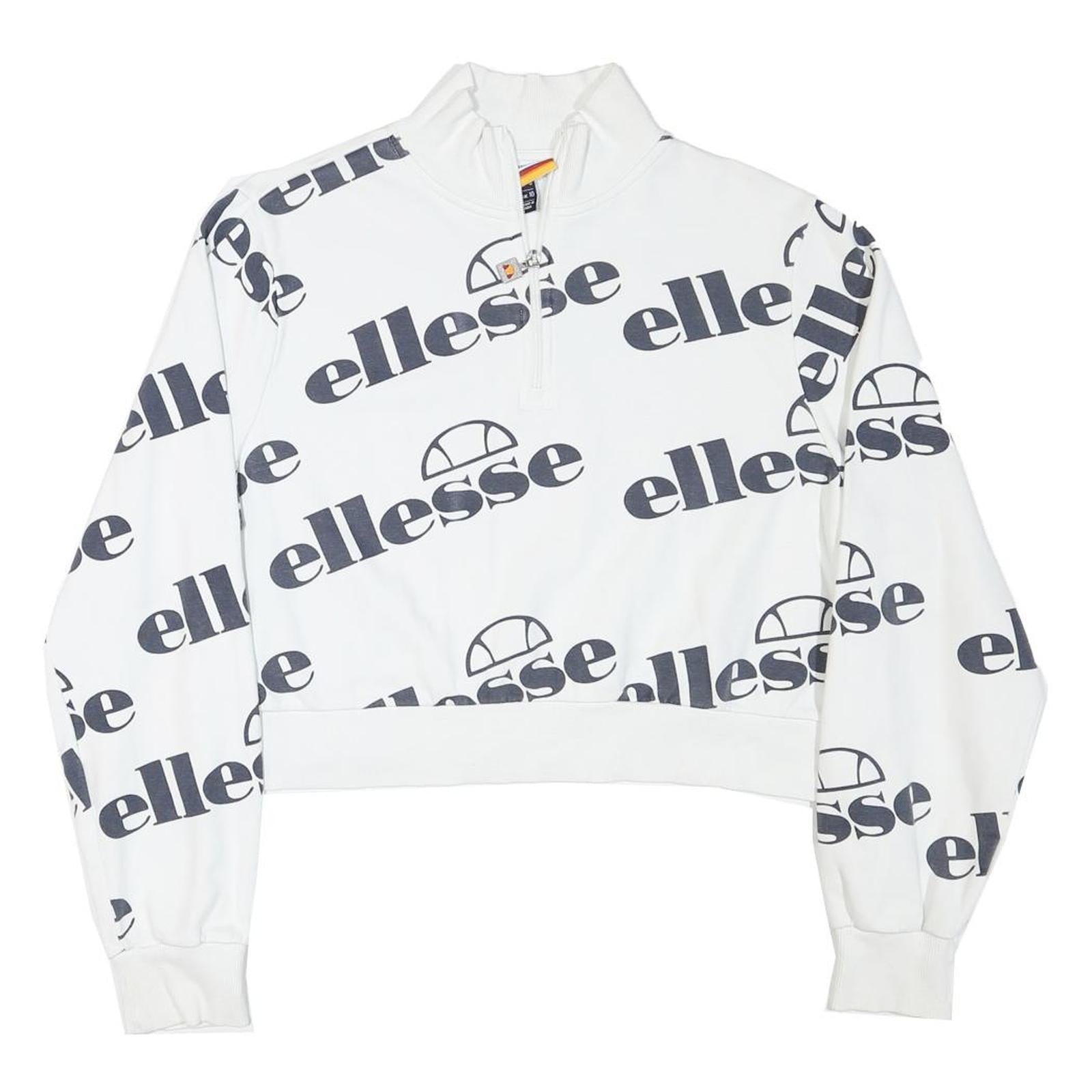 ELLESSE Womens White 1/4 Zip UK 10 Sweatshirt Cotton Blend Logo Print Refurbished - N/A refurbished available on Cerqular