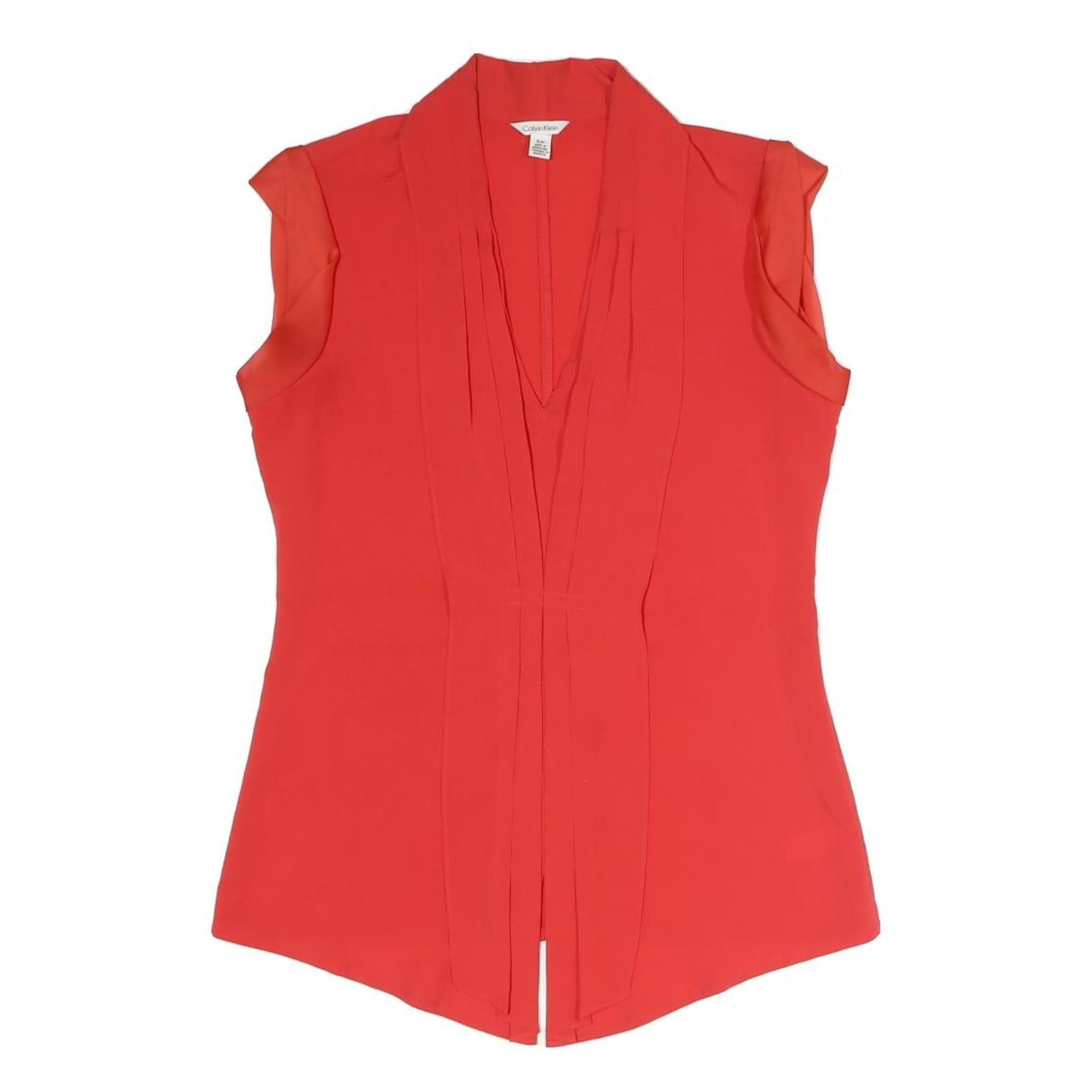 CALVIN KLEIN Womens Red Sleeveless V-Neck Top S Elegant Cotton Blend Refurbished - N/A refurbished available on Cerqular