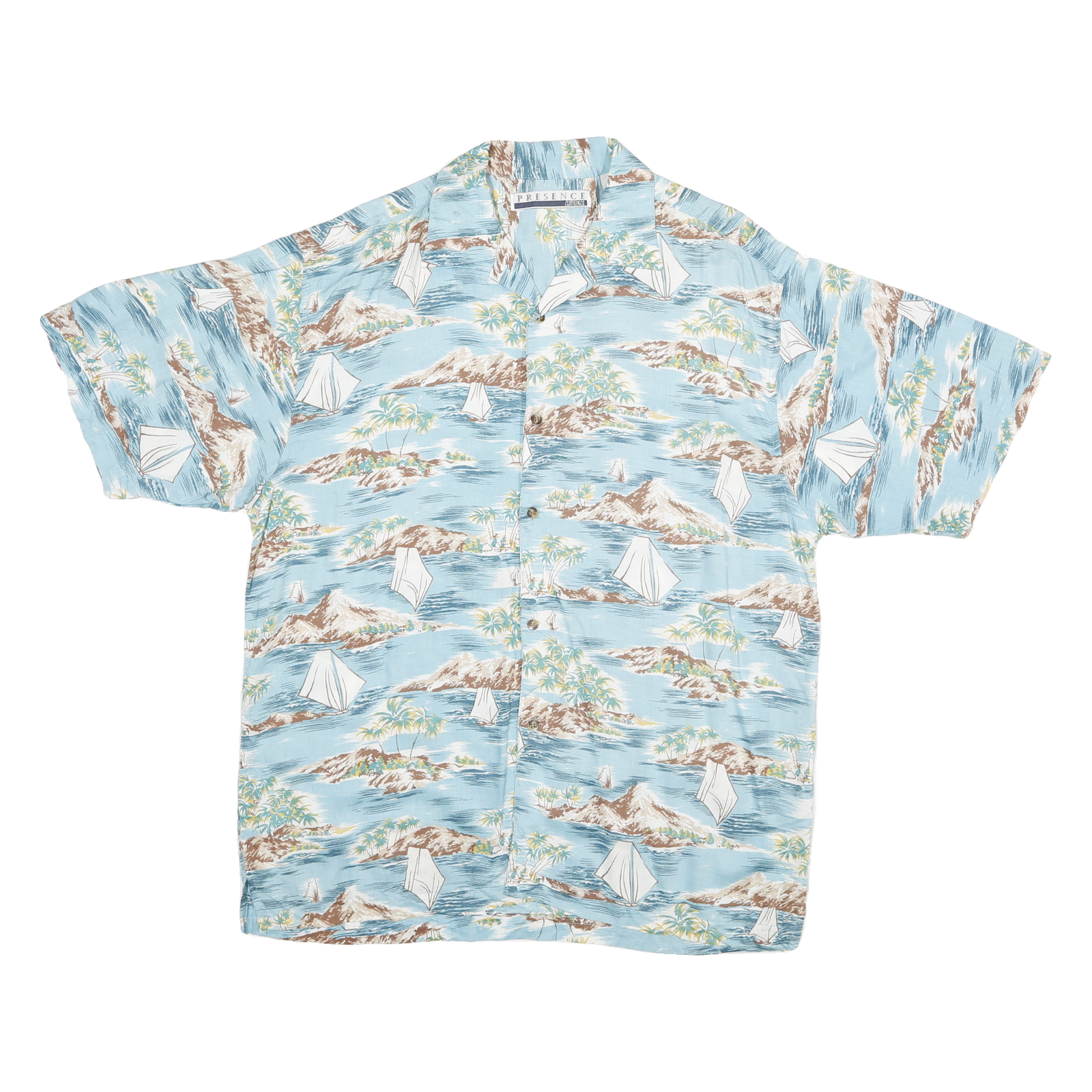 Buy PRESENCE Mens Blue Rayon Island Print Shirt M Summer Casual Button Up Refurbished - $15.59 PRESENCE Mens Blue Rayon Island Print Shirt M Summer Casual Button Up Refurbished - N/A refurbished available on Cerqular