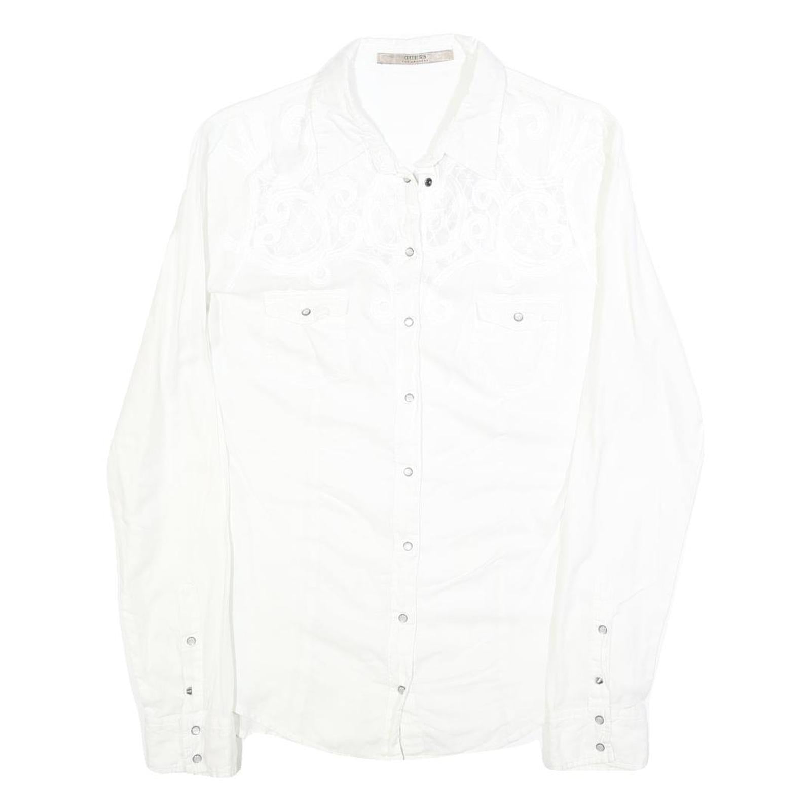 GUESS Womens White Embroidered Shirt Long Sleeve Collar M Elegant Top Refurbished - N/A refurbished available on Cerqular