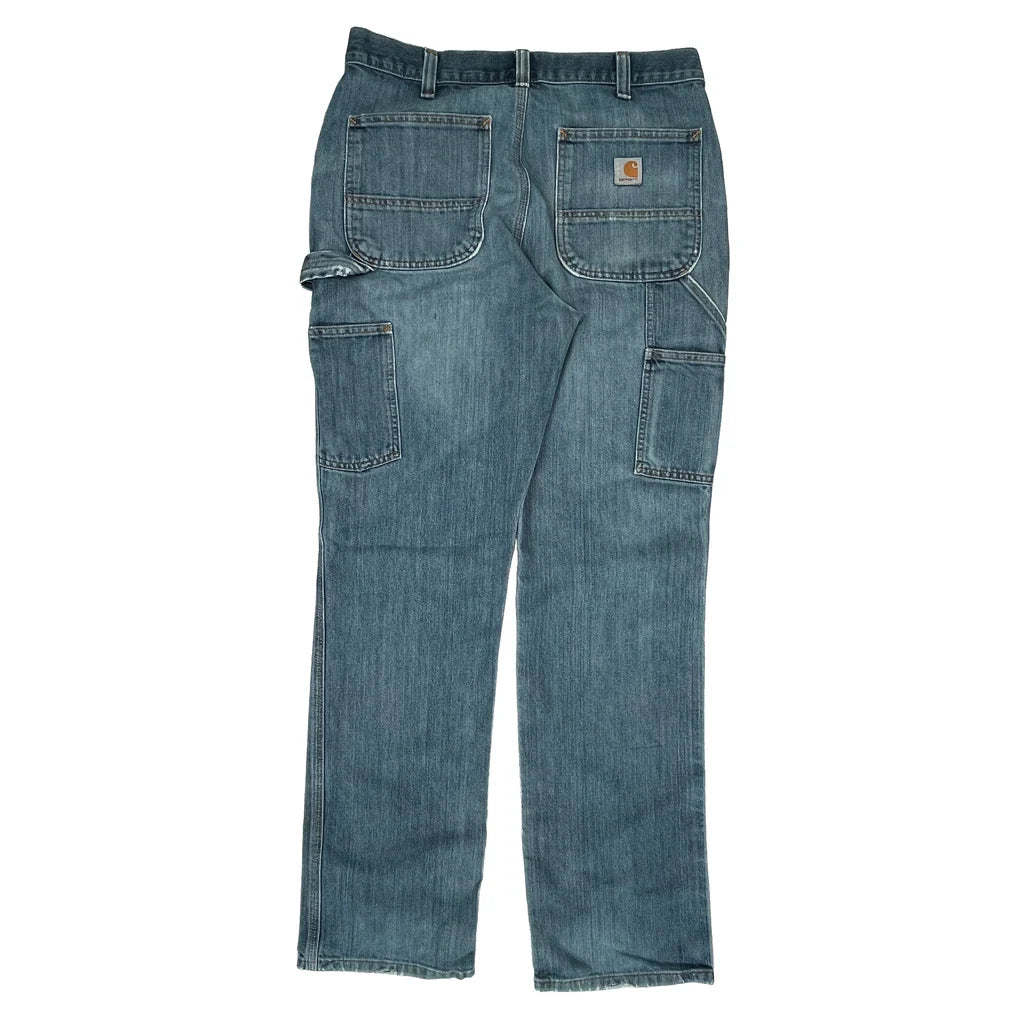 Carhartt Double Knee Carpenter Jeans - 32W 33L Light Wash Cotton Blend Refurbished - Thrifted (note: this is a term often used to describe second- refurbished available on Cerqular