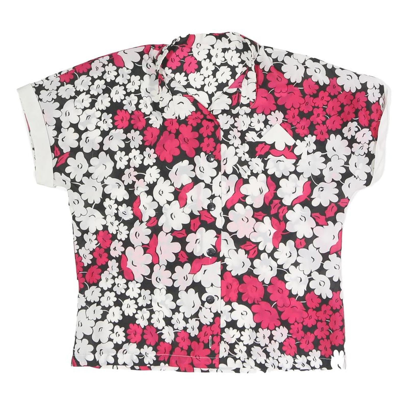 Buy Womens Black White & Pink Floral Print Shirt Short Sleeve Collared M Polyester Refurbished - $18.19 Womens Black White & Pink Floral Print Shirt Short Sleeve Collared M Polyester Refurbished - N/A refurbished available on Cerqular