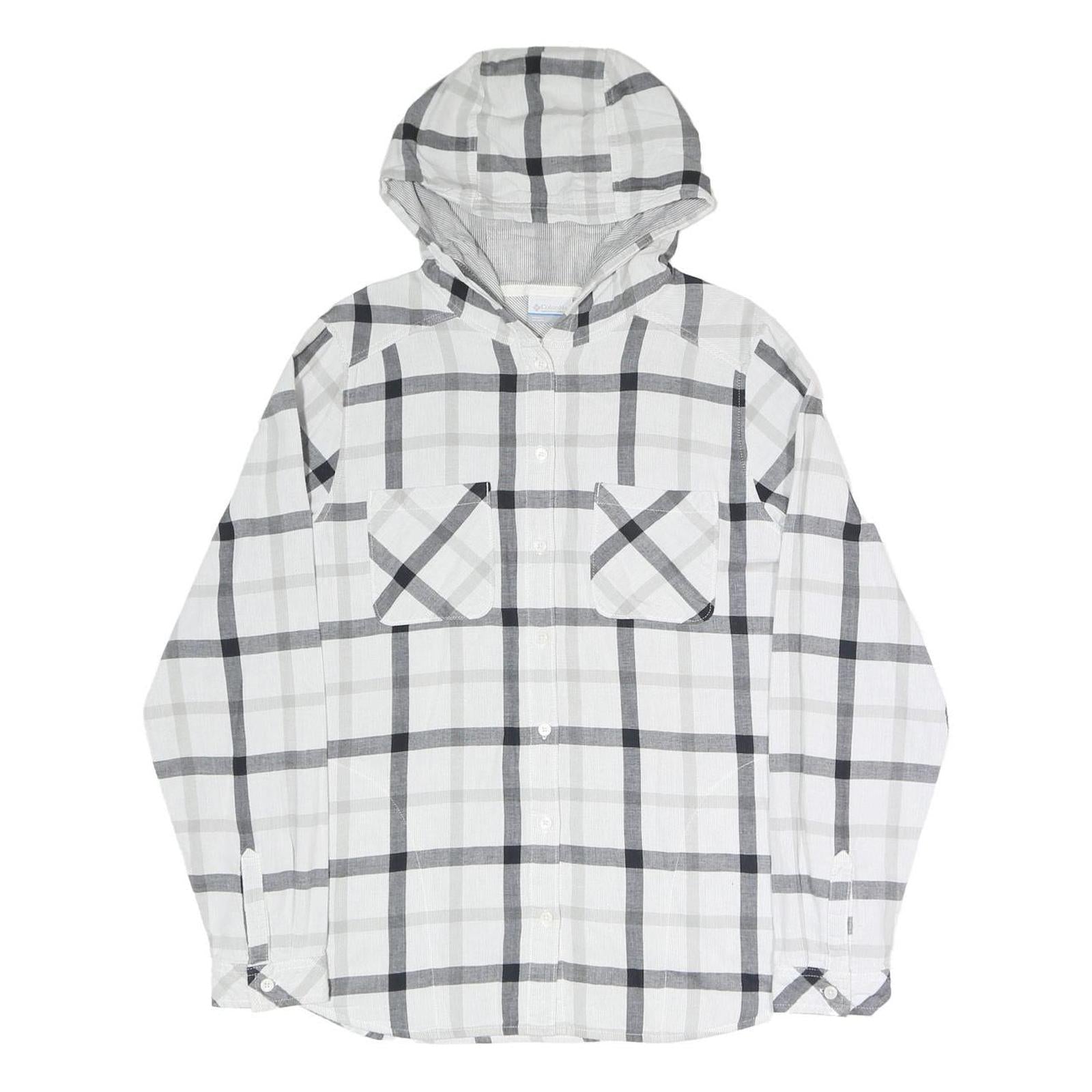 COLUMBIA Womens White & Grey Check Hooded Shirt M Cotton Blend Button Casual Refurbished - N/A refurbished available on Cerqular