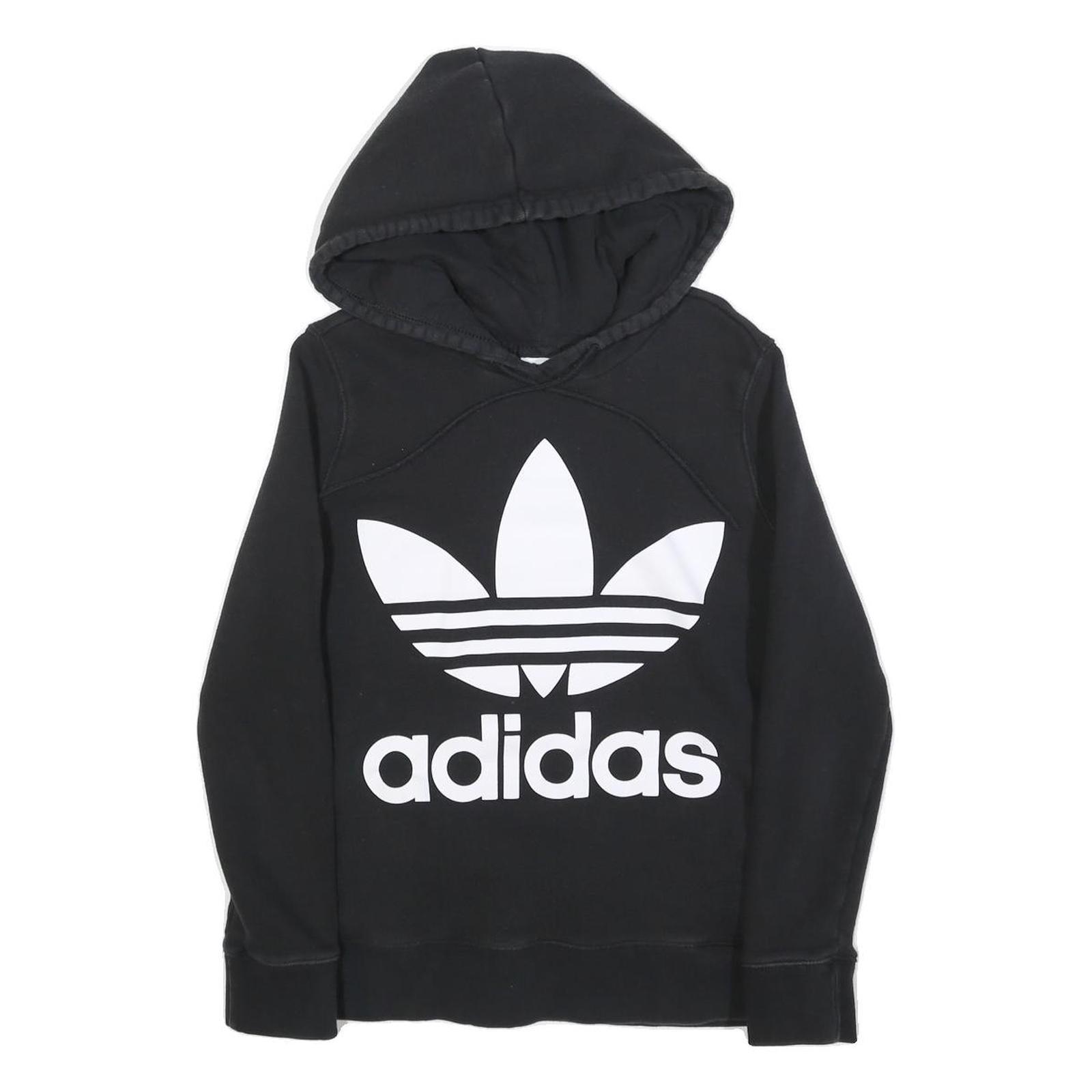 ADIDAS Womens Black Hoodie UK 10 Cotton Blend Large Trefoil Logo Sweatshirt Refurbished - N/A refurbished available on Cerqular