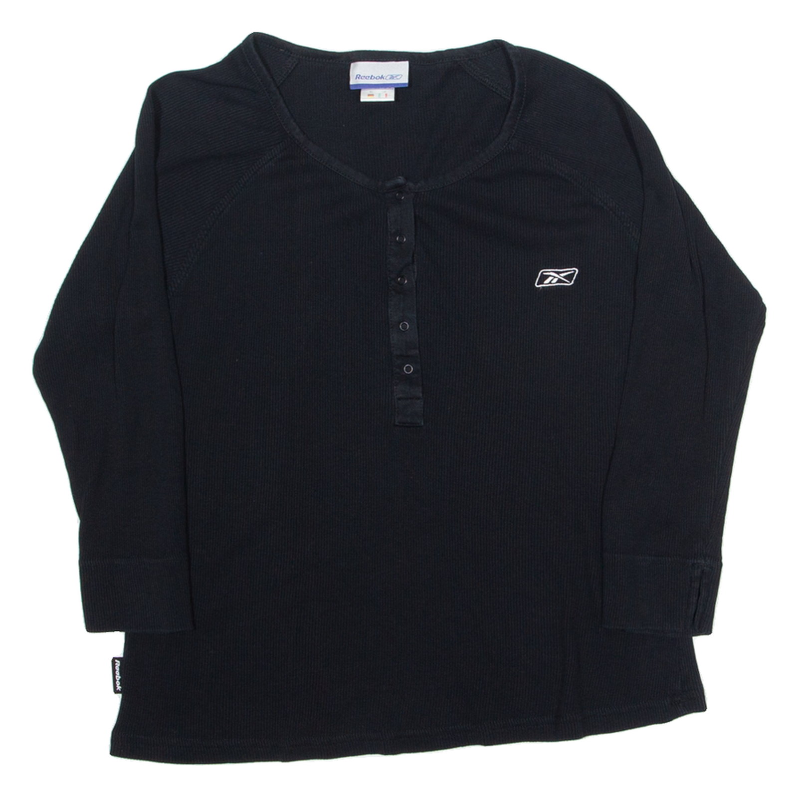 REEBOK Womens T-Shirt Black 3/4 Sleeve Button Neck UK 14 Refurbished - N/A refurbished available on Cerqular