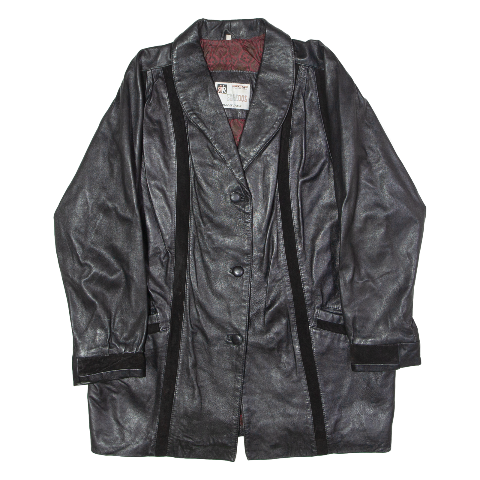 ERREDOS Womens Blazer Jacket Black Leather 90s Striped M Refurbished - N/A refurbished available on Cerqular