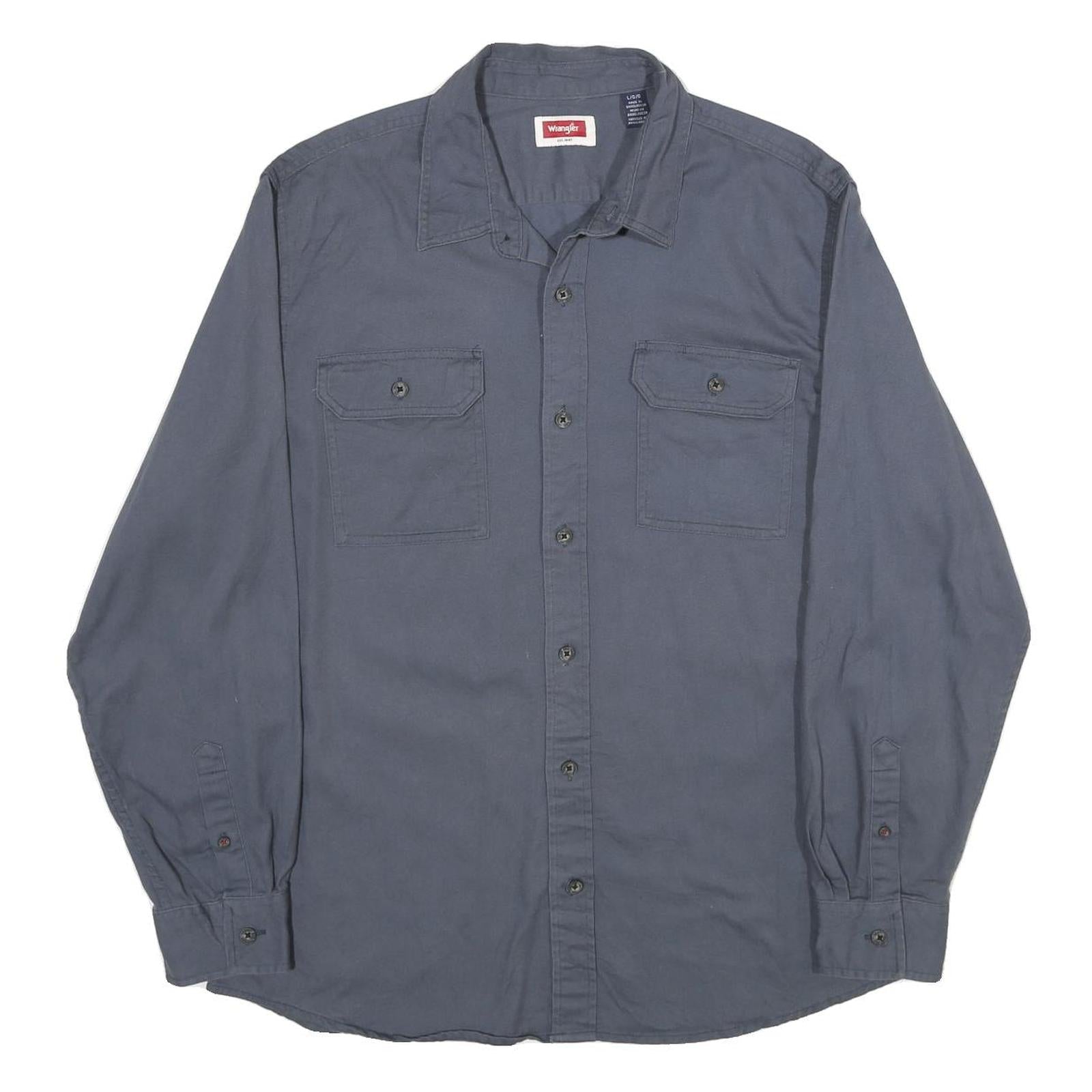 WRANGLER Mens Blue Long Sleeve Shirt L Cotton Blend Button Front Casual Workwear Refurbished - N/A refurbished available on Cerqular