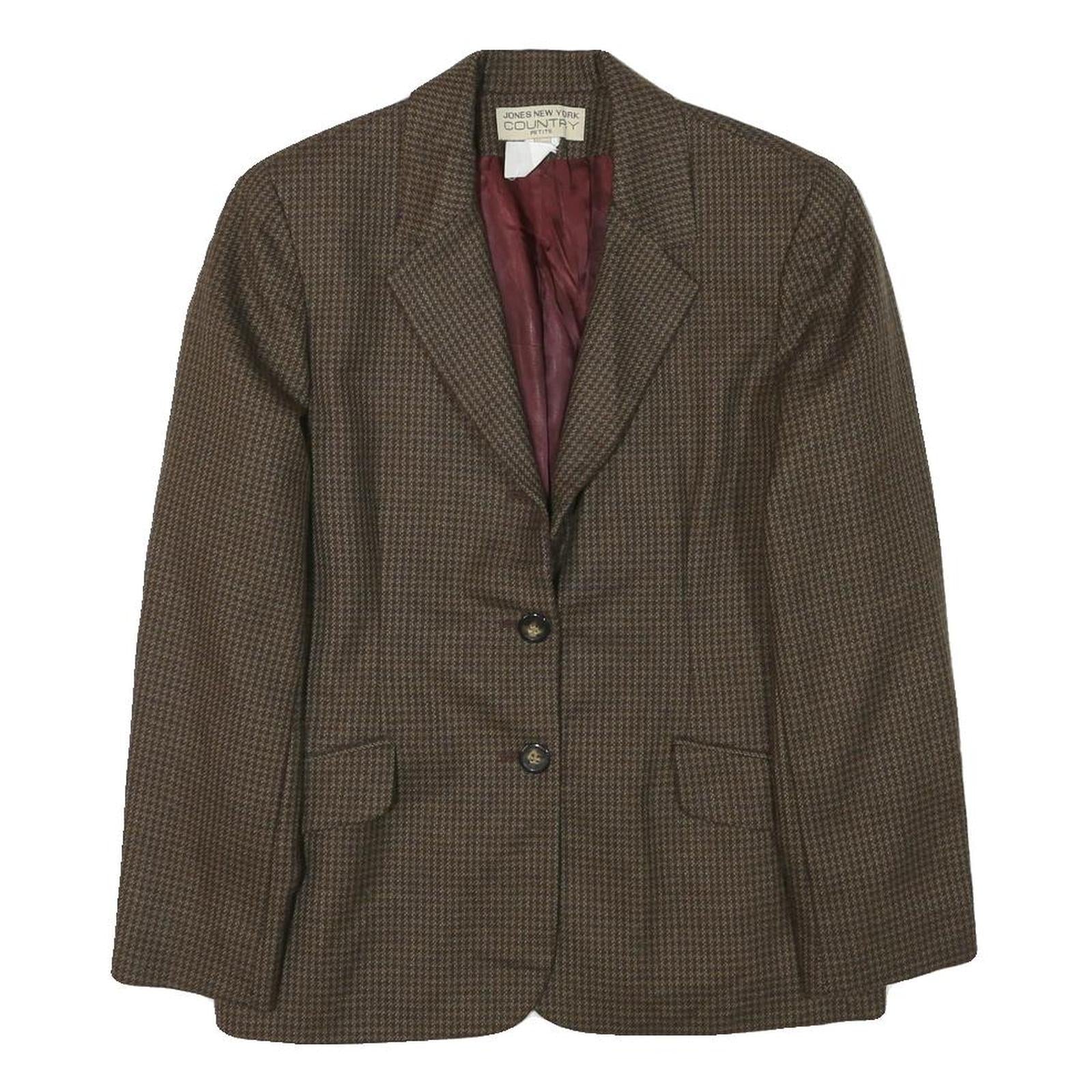 JONES NEW YORK Womens Brown Slim Wool Houndstooth Jacket Size S Classic Button Refurbished - N/A refurbished available on Cerqular