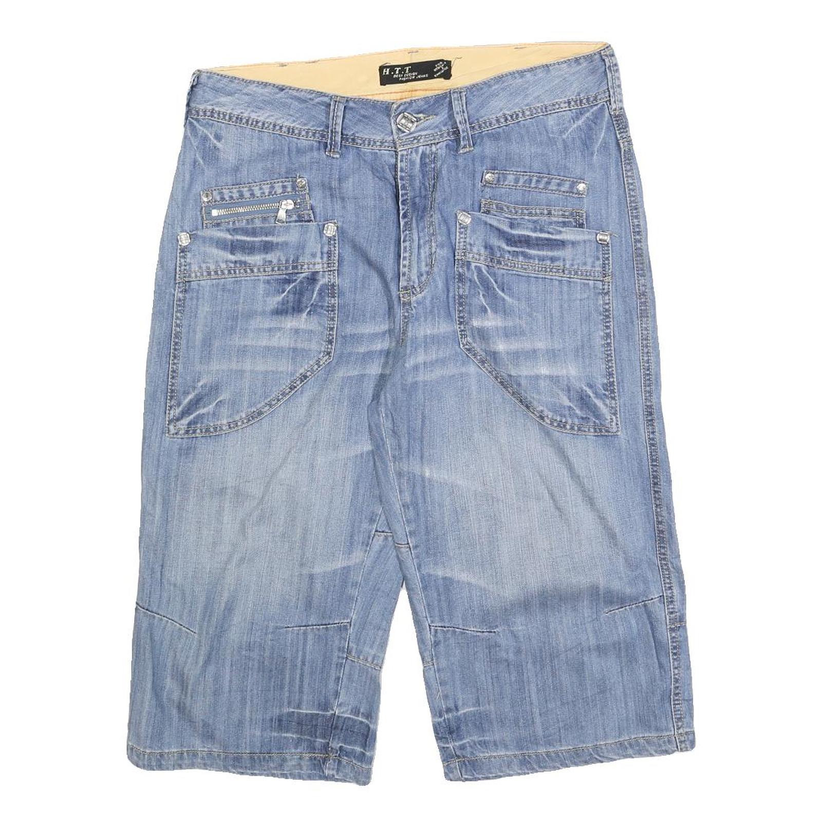 HTT Mens Denim Blue Casual Shorts M W32 Pocket Design Cotton Blend Refurbished - N/A refurbished available on Cerqular