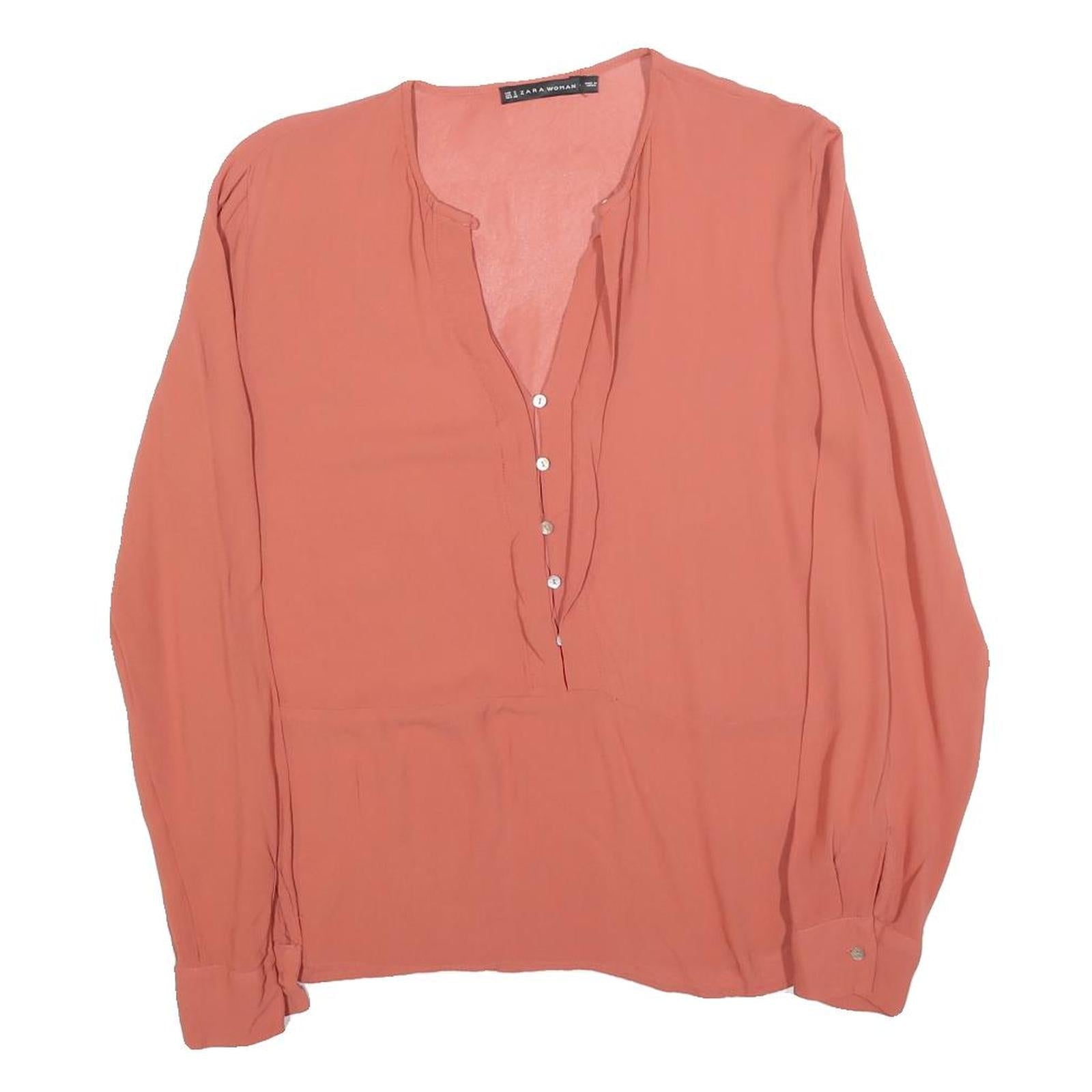 ZARA WOMAN Womens Coral Button Shirt Long Sleeve V-Neck S Lightweight Top Refurbished - N/A refurbished available on Cerqular