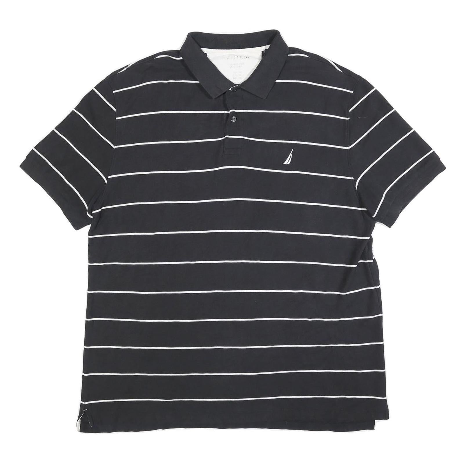 NAUTICA Mens Black & White Striped Short Sleeve Polo Shirt 2XL Cotton Blend Refurbished - N/A refurbished available on Cerqular