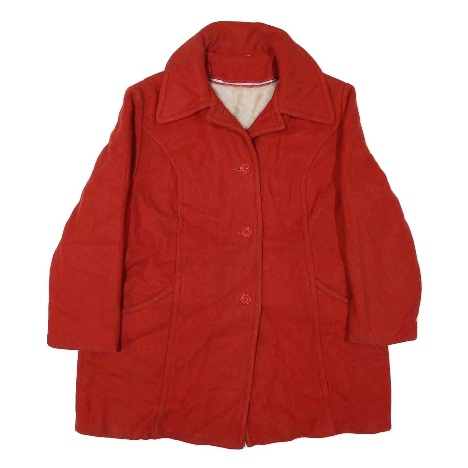 Womens Red Cotton Blend Button Jacket L Plain Classic Fit Stylish Warm Outerwear Refurbished - N/A refurbished available on Cerqular