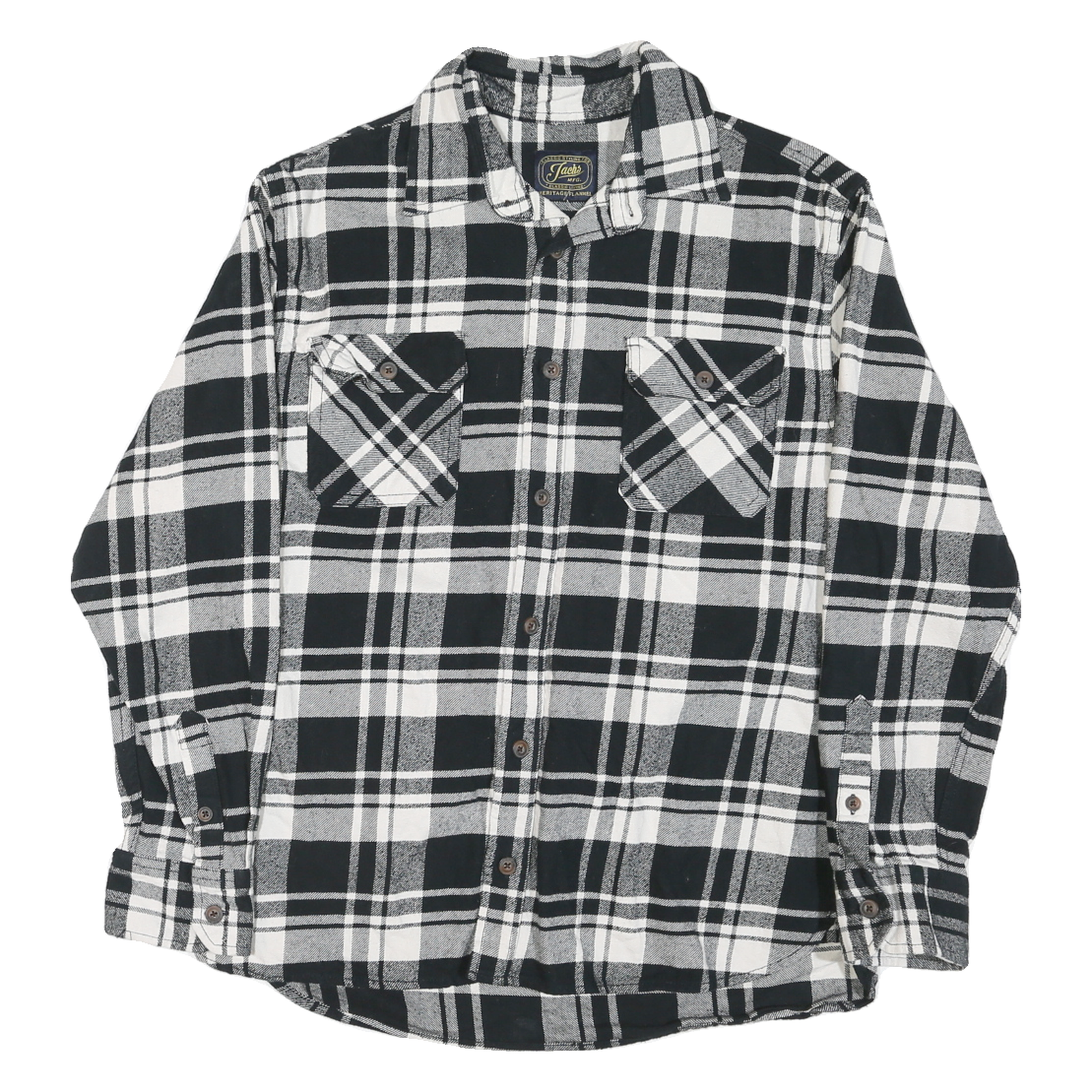 JACHS Mens Black & White Plaid Shirt L Cotton Blend Casual Long Sleeve Button Refurbished - N/A refurbished available on Cerqular