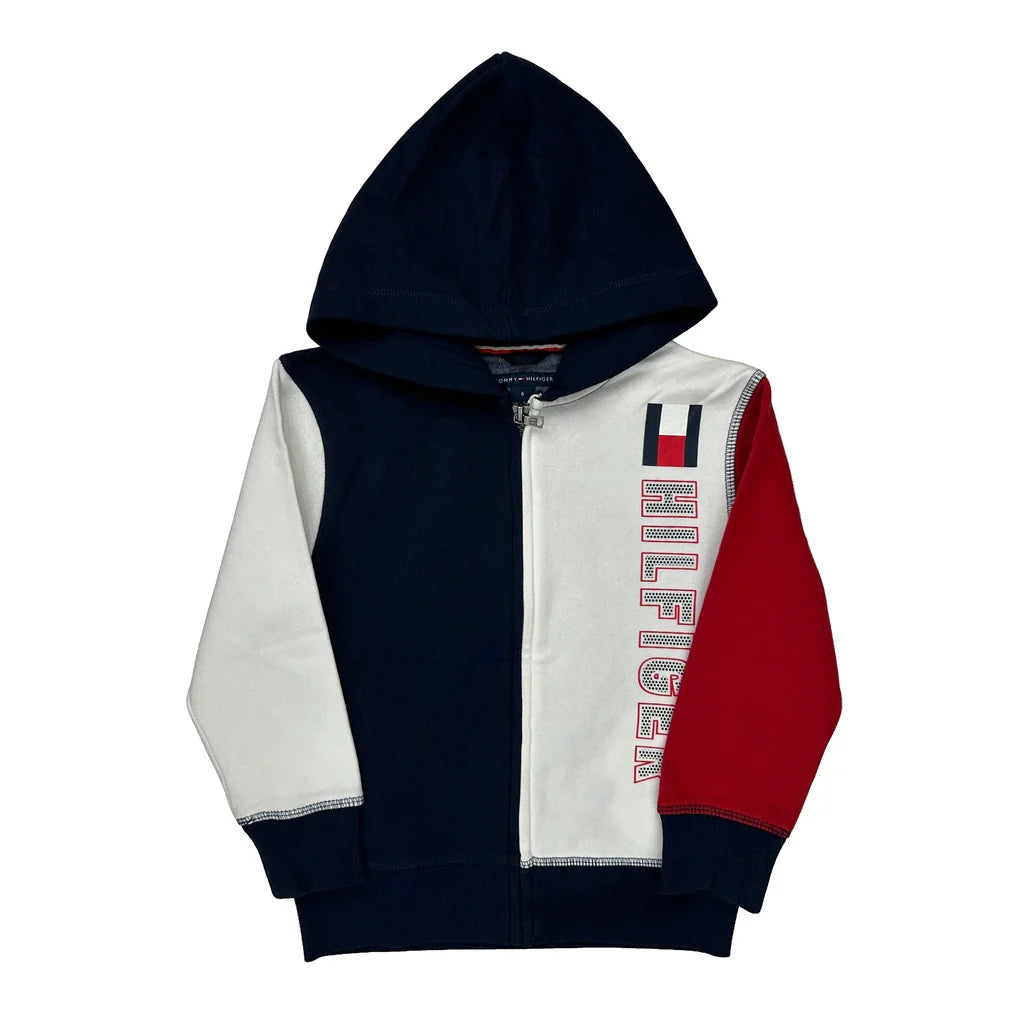 Age 4 Tommy Hilfiger Spellout Hoodie - 2XS Navy Cotton Refurbished - Thrifted (note: this is a term often used to describe second- refurbished available on Cerqular