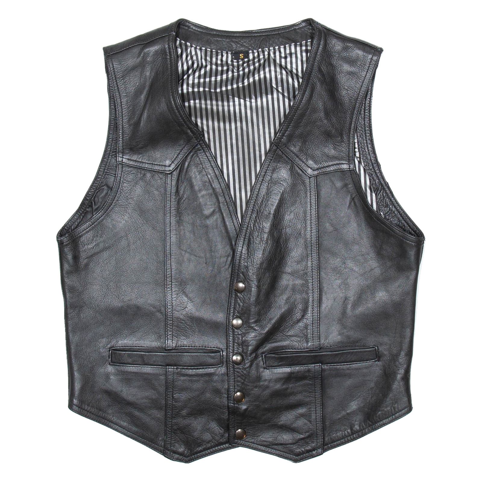 Mens Biker Waistcoat Black Leather Faux Leather S Refurbished - N/A refurbished available on Cerqular