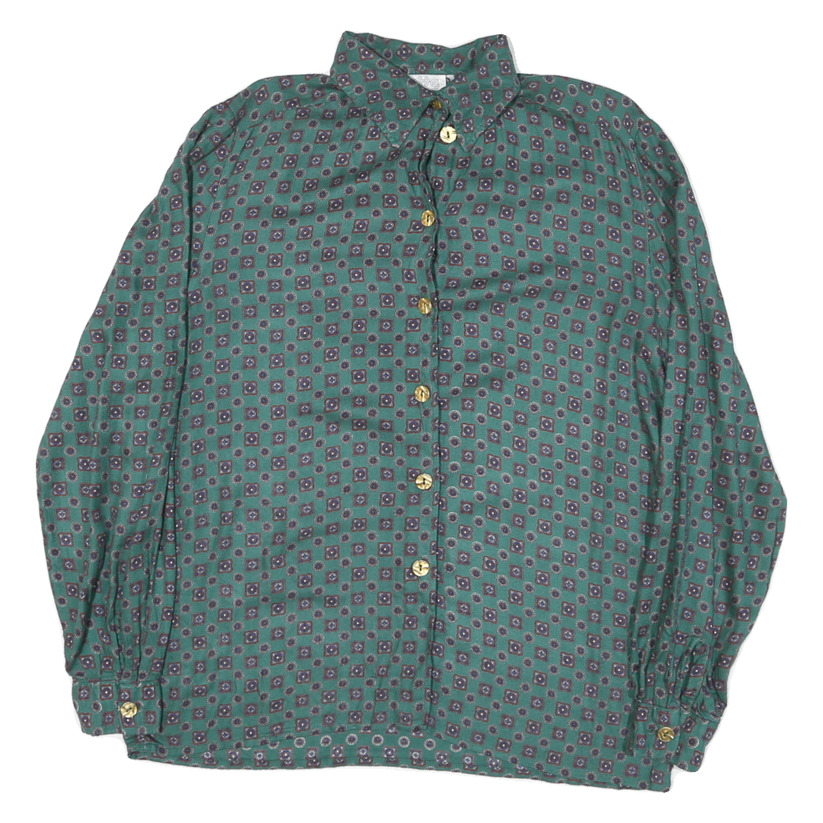 JULIETTA Womens Green Printed Shirt Long Sleeve Collared M Button Up Blouse Refurbished - N/A refurbished available on Cerqular