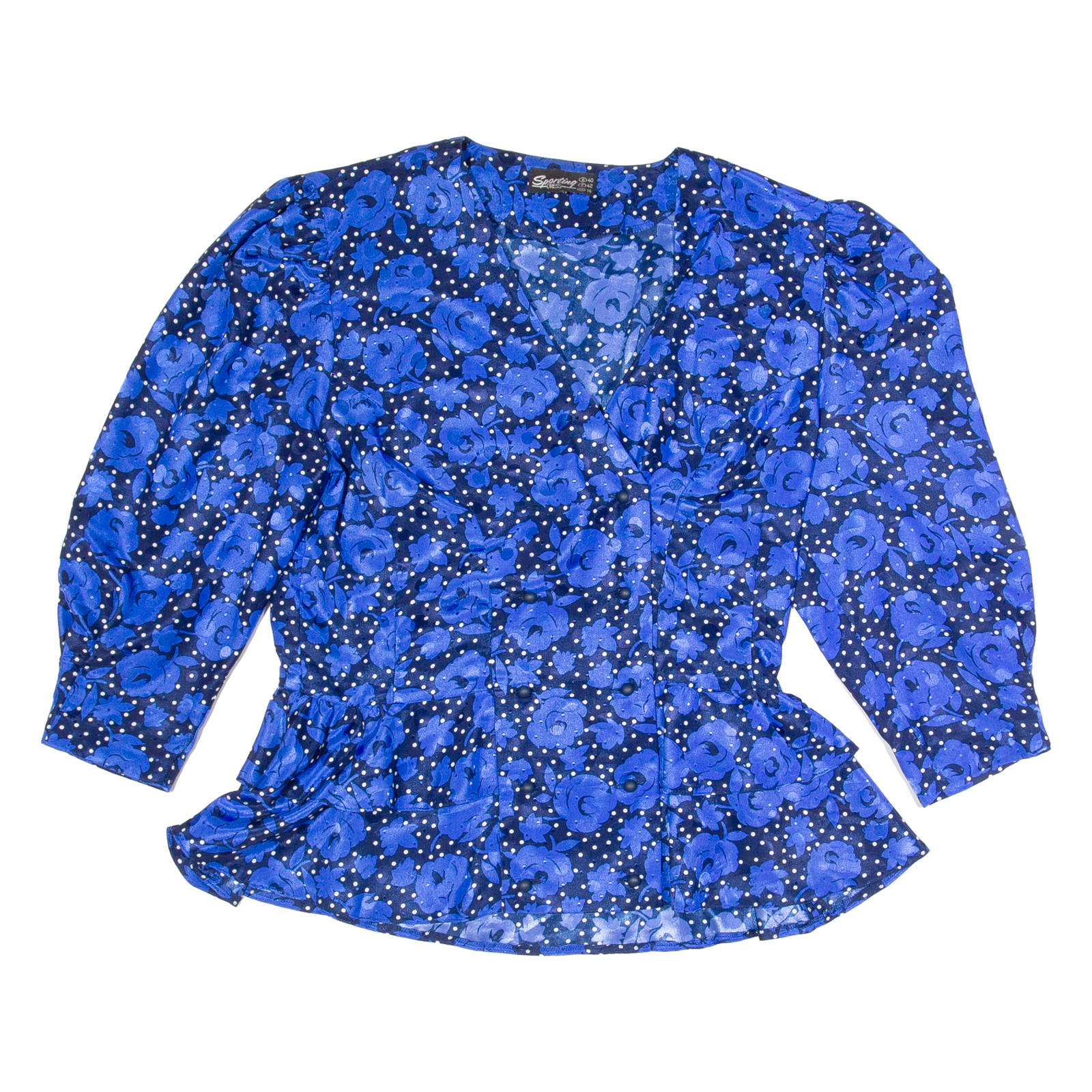 SPORTING DRESS Womens Printed Blouse Blue V-Neck Puff Sleeve Floral UK 14 Refurbished - N/A refurbished available on Cerqular