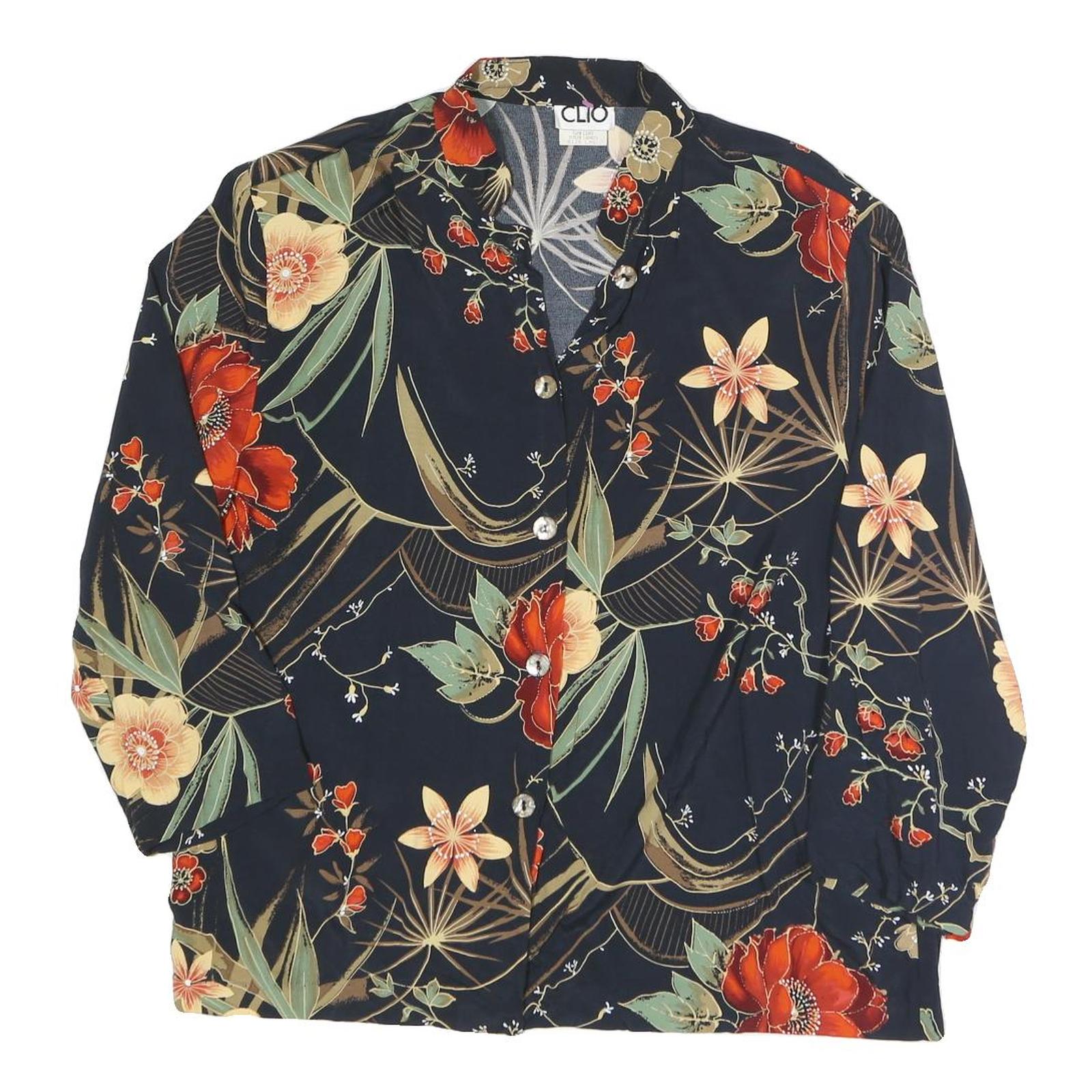 CLIO Womens Black Floral Printed Button Long Sleeve Shirt L Lightweight Refurbished - N/A refurbished available on Cerqular