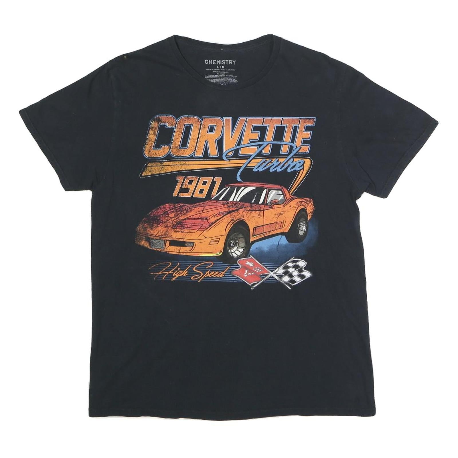 CHEMISTRY Mens Black Corvette Turbo 1981 Graphic L Short Sleeve Crew Neck Refurbished - N/A refurbished available on Cerqular