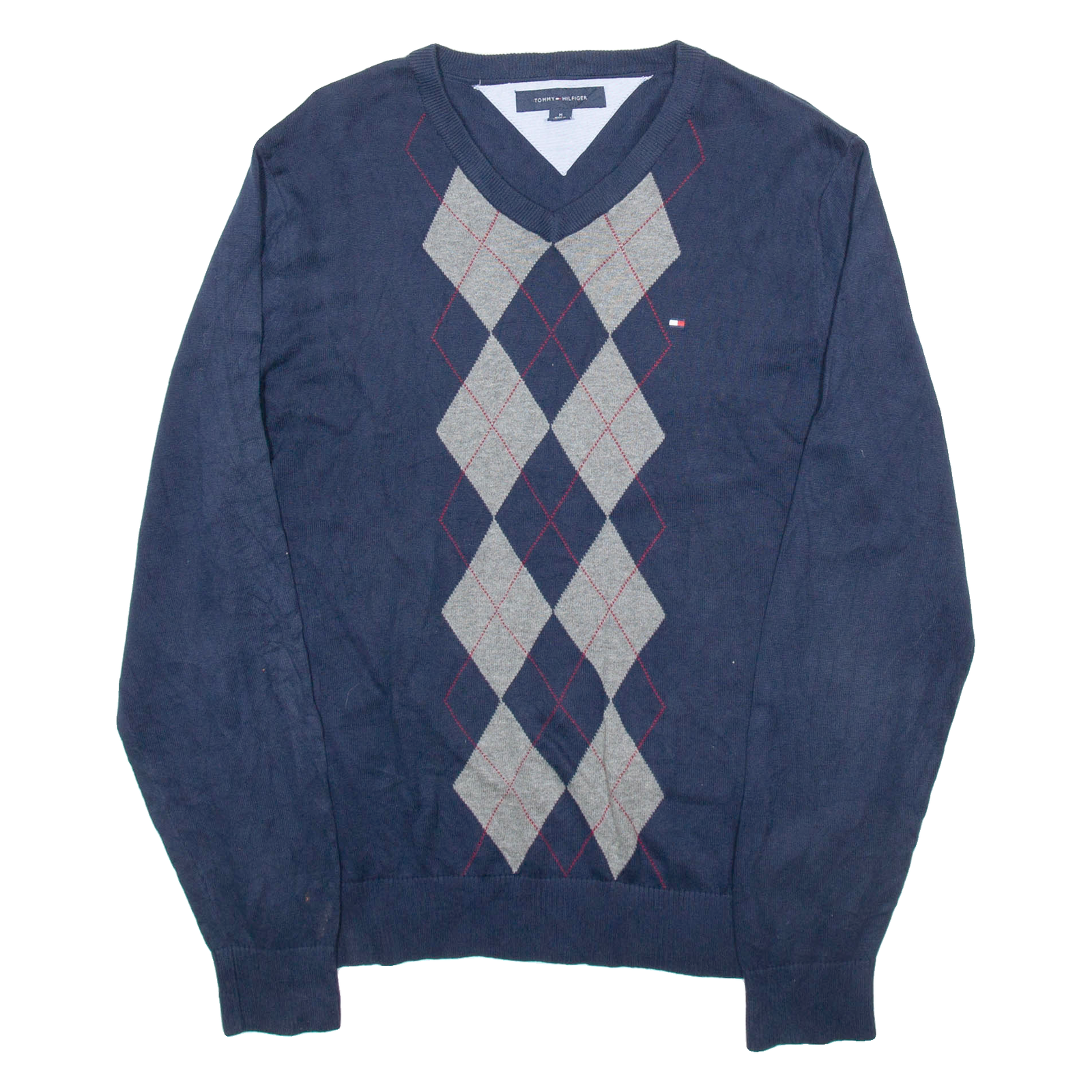 TOMMY HILFIGER Mens Patterned Jumper Blue Argyle V-Neck Tight Knit M Refurbished - N/A refurbished available on Cerqular