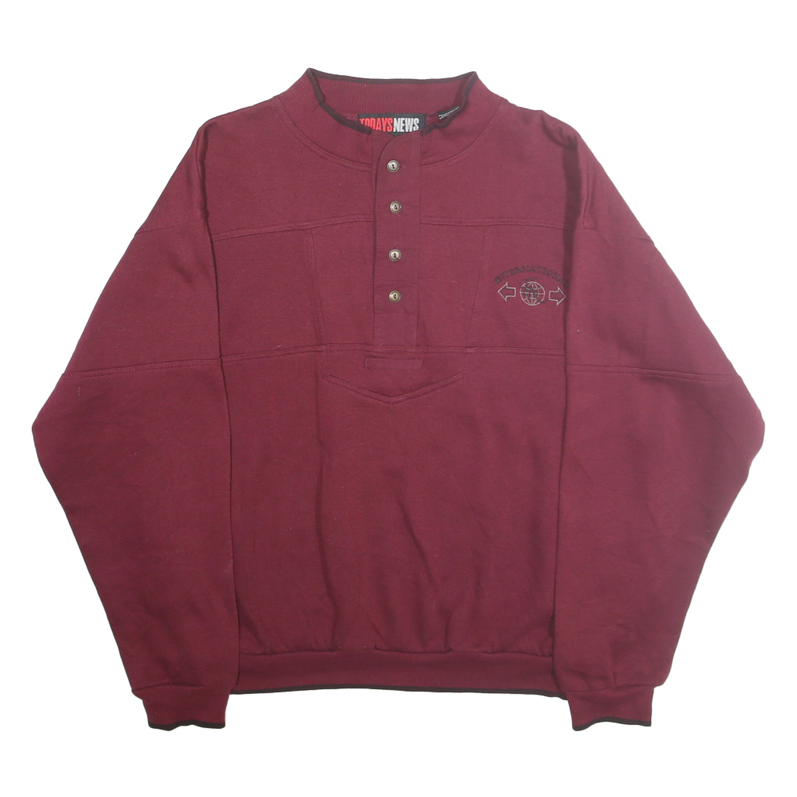 TODAYS NEWS Mens Maroon Pullover Sweatshirt M Button Neck Polyester Blend Refurbished - N/A refurbished available on Cerqular