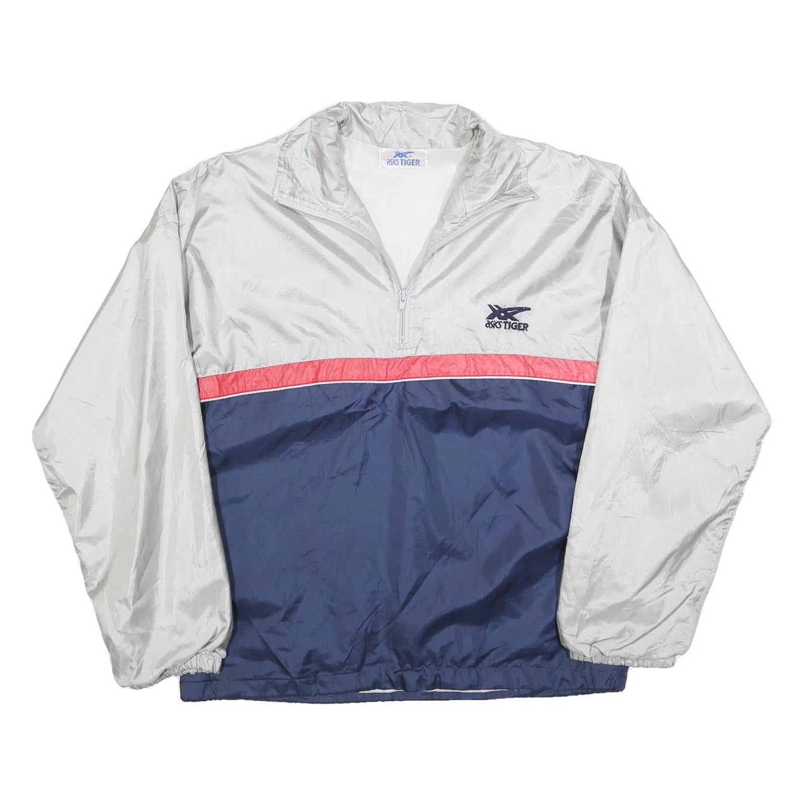 ASICS Mens Silver & Navy Blue Colourblock Quarter Zip Polyester Jacket S Sports Refurbished - N/A refurbished available on Cerqular