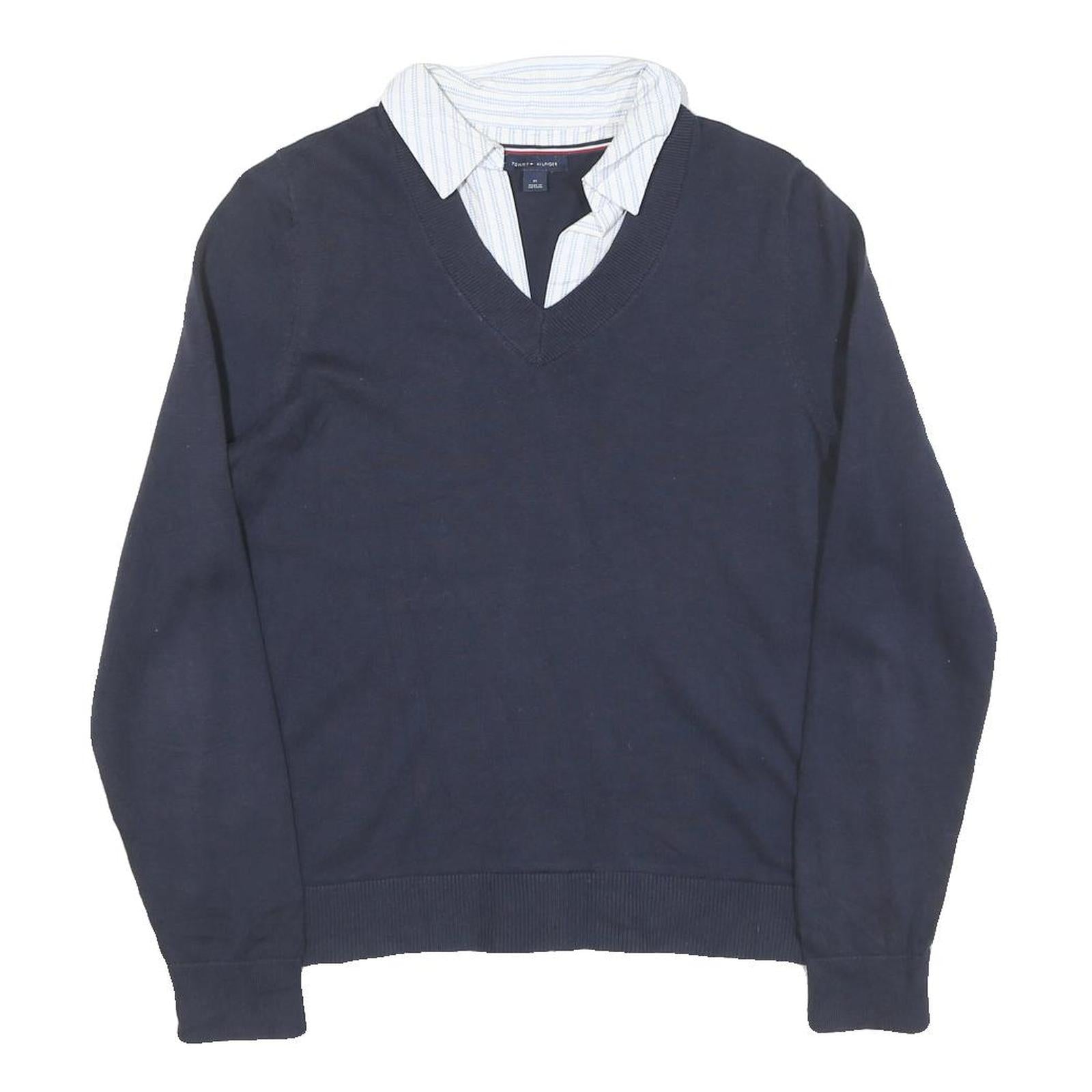TOMMY HILFIGER Womens Navy Plain Jumper V-Neck Basic Knit M Cotton Blend Refurbished - N/A refurbished available on Cerqular