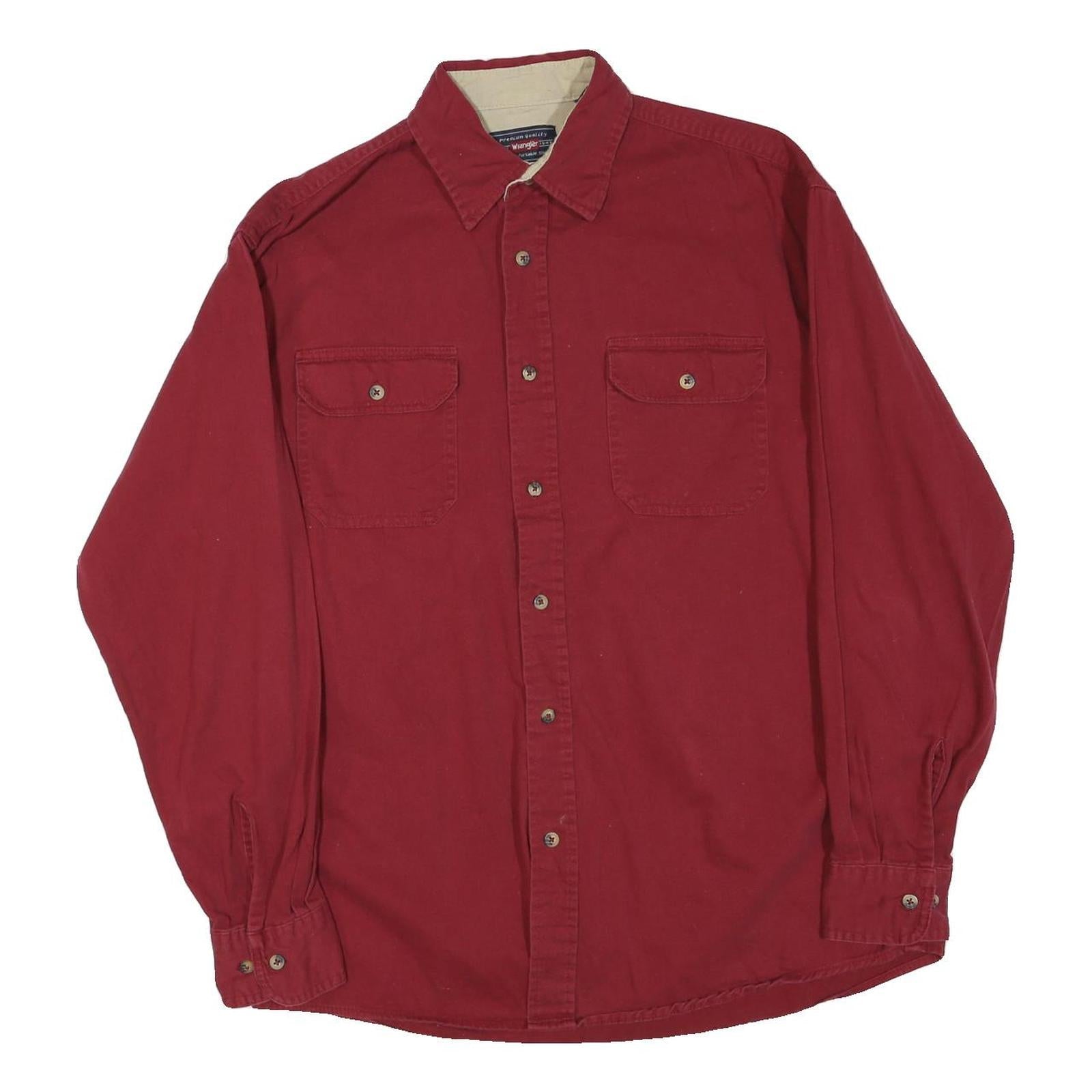 WRANGLER Mens Red Cotton Blend Shirt M Long Sleeve Button Pocket Casual Refurbished - N/A refurbished available on Cerqular