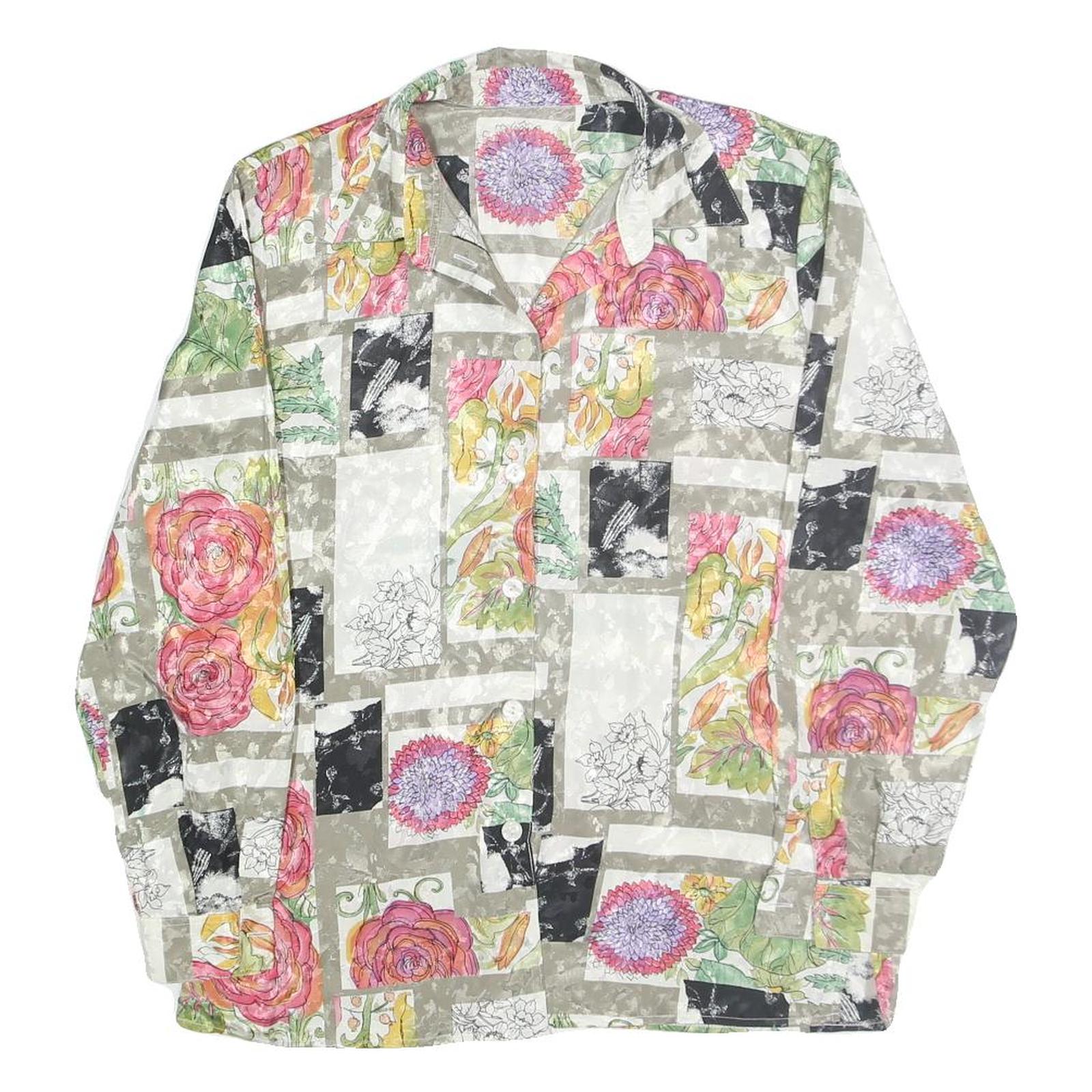 Womens Beige Printed Shirt Long Sleeve Collared Floral Patchwork L Polyester Top Refurbished - N/A refurbished available on Cerqular