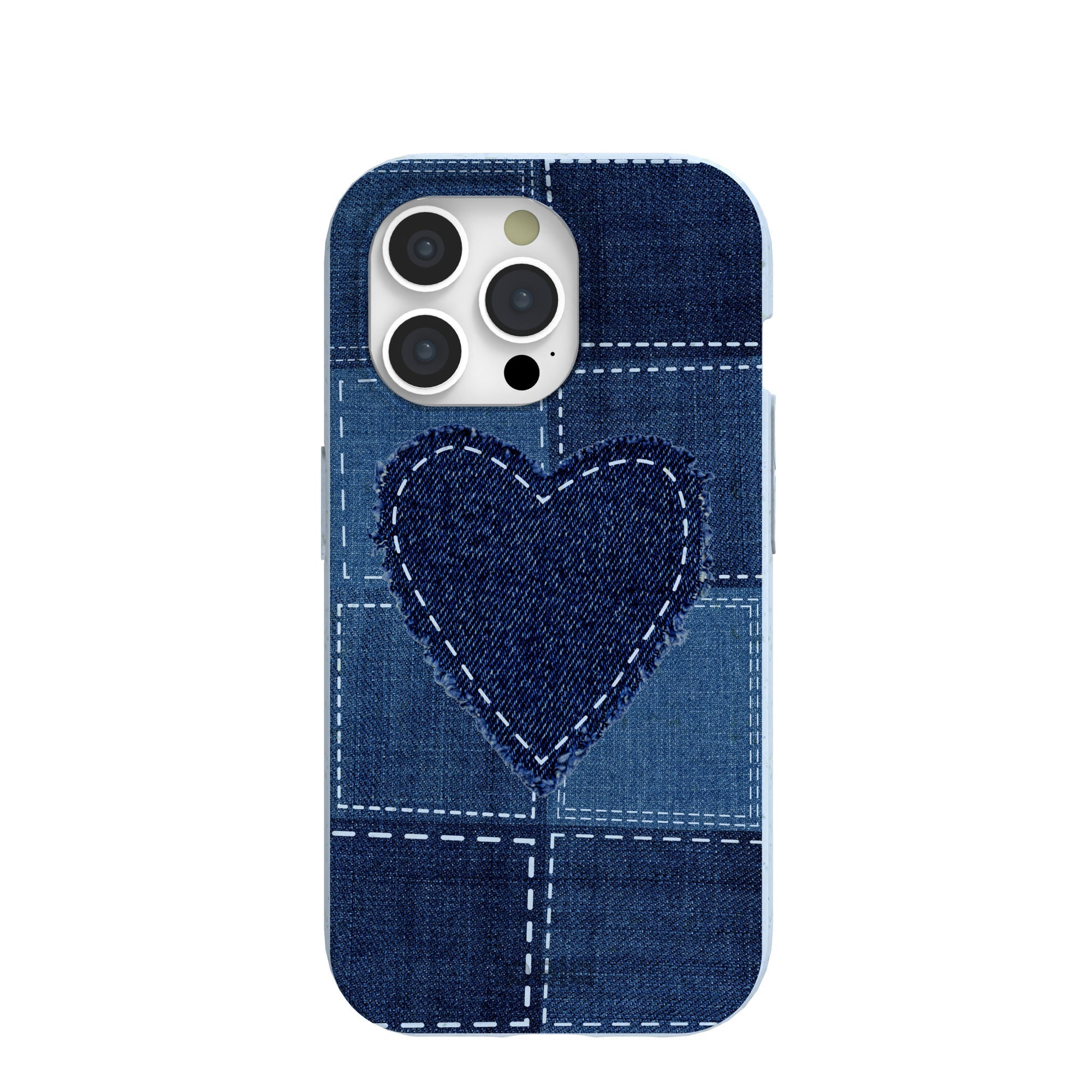 Powder Blue Denim Heart iPhone 15 Pro Case Refurbished - Pela Case refurbished available on Cerqular