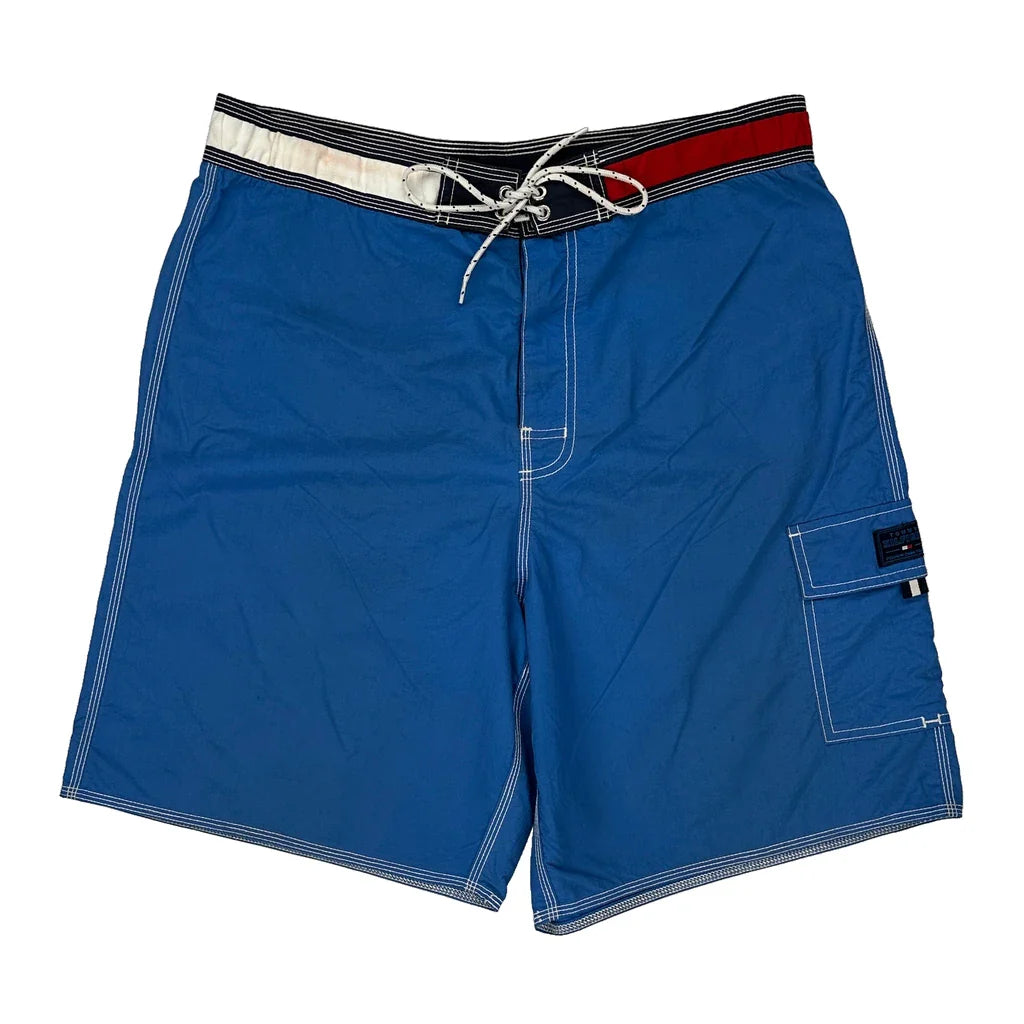 Tommy Hilfiger Sport Shorts - Large Blue Nylon Refurbished - Thrifted (note: this is a term often used to describe second- refurbished available on Cerqular