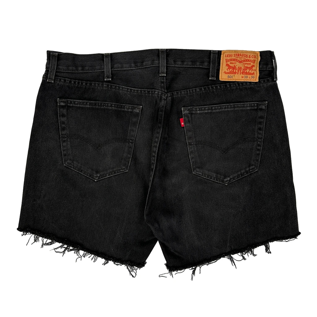 Levis Denim Shorts - 38W 8L Black Cotton Refurbished - Thrifted (note: this is a term often used to describe second- refurbished available on Cerqular