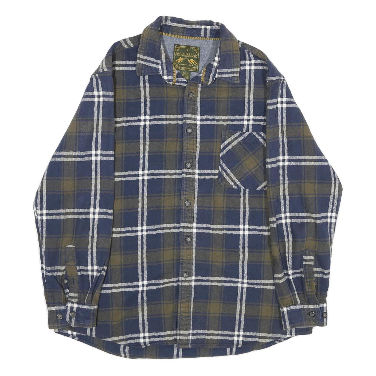 ANCHORAGE Mens Blue & Olive Check Shirt XL Long Sleeve Cotton Casual Refurbished - N/A refurbished available on Cerqular