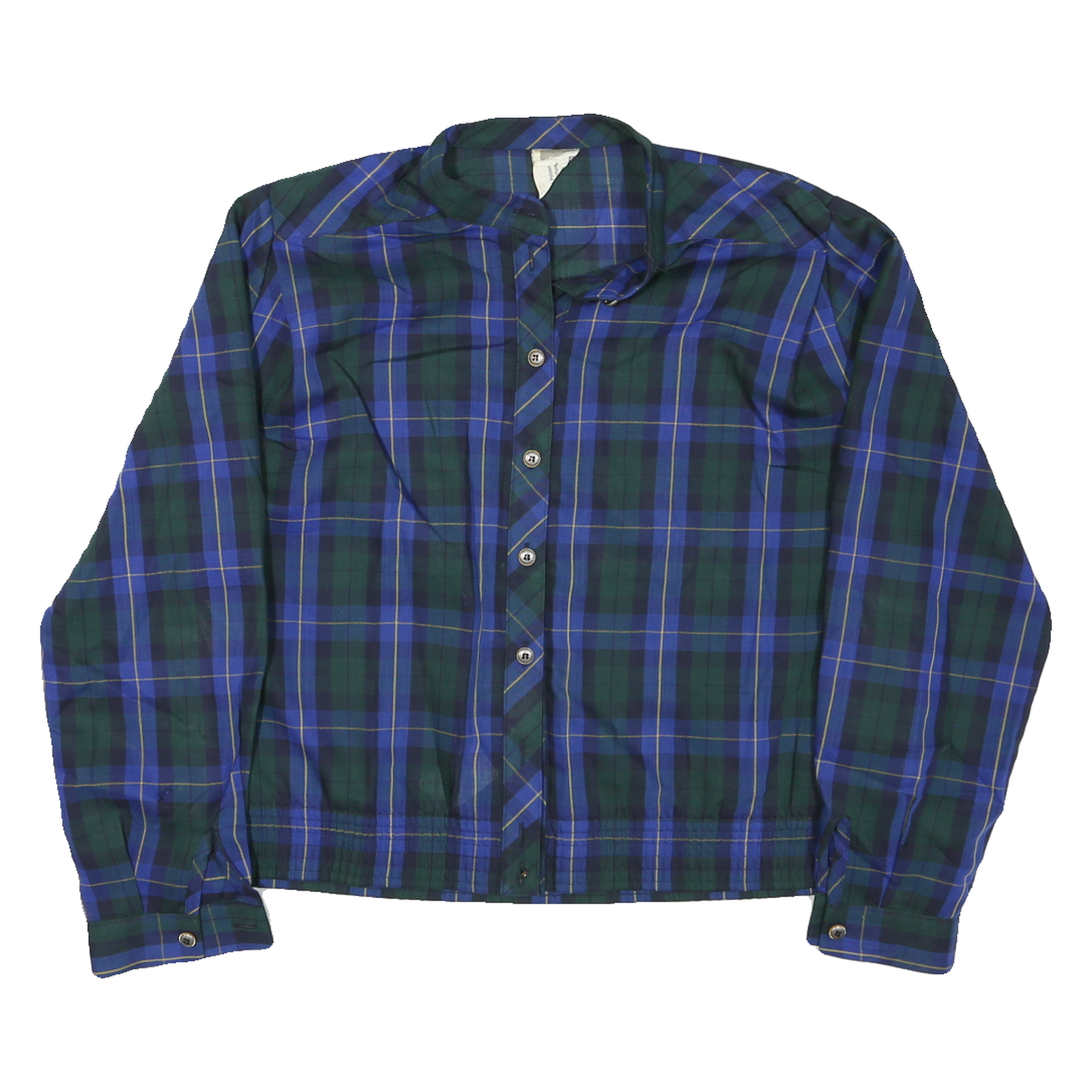 Womens Blue & Green Check Coach Jacket L Polyester Woven Button Closure Long Refurbished - N/A refurbished available on Cerqular