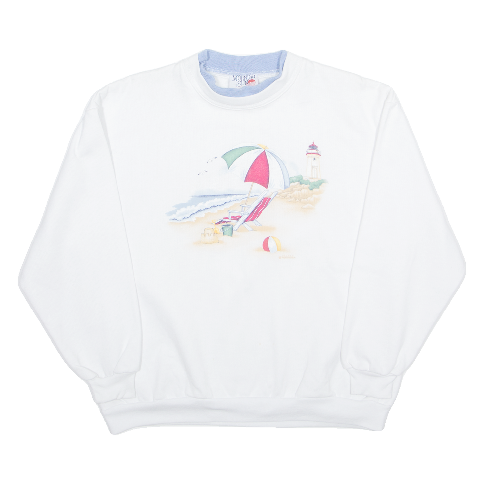MORNING SUN Beach Day Womens Sweatshirt White 90s XS Refurbished - N/A refurbished available on Cerqular