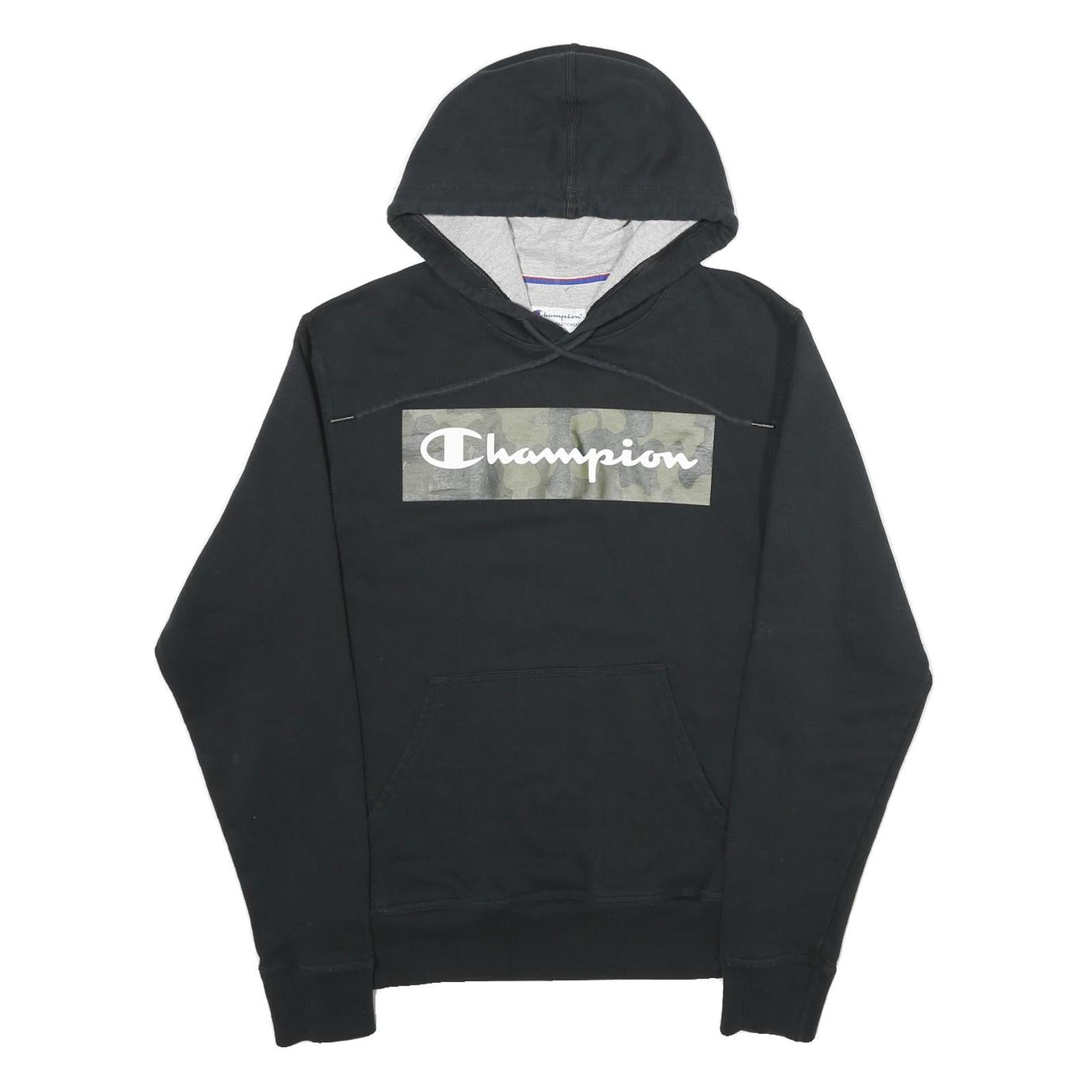 CHAMPION Mens Black Pullover Hoodie S Camo Print Logo Refurbished - N/A refurbished available on Cerqular