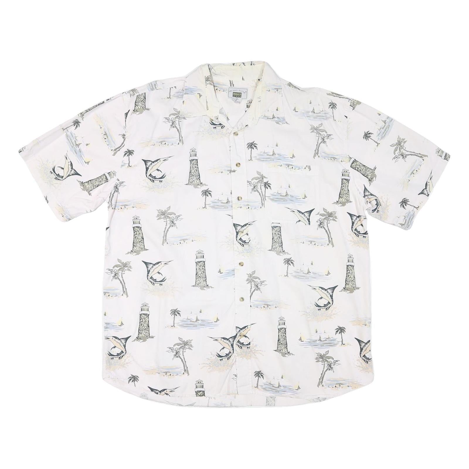 MICHAEL AUSTIN Mens White & Grey Coastal Print Shirt 2XL Cotton Blend Summer Refurbished - N/A refurbished available on Cerqular