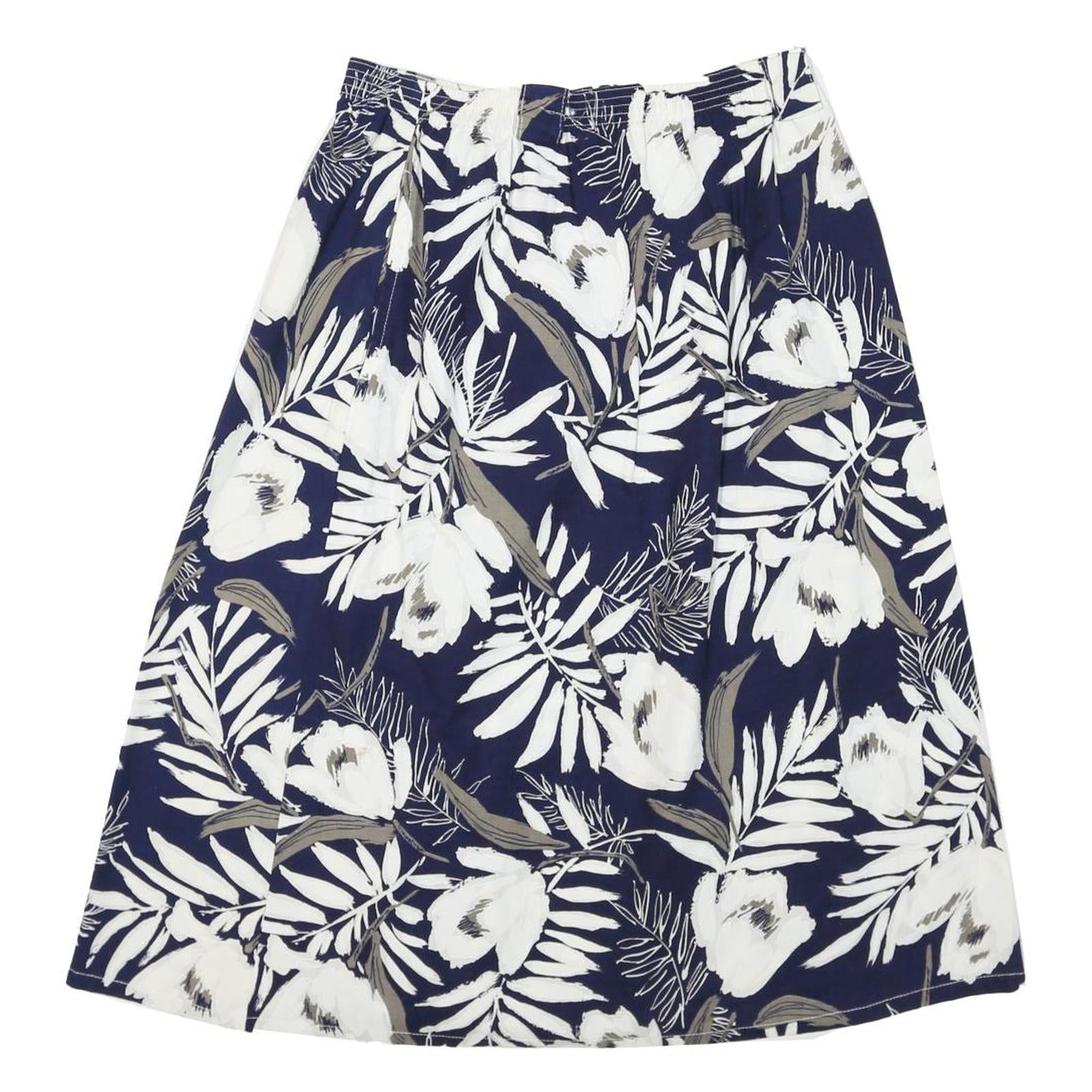 IVORY Womens Blue White Floral Midi Cotton Blend A-Line Skirt M Summer Beachwear Refurbished - N/A refurbished available on Cerqular
