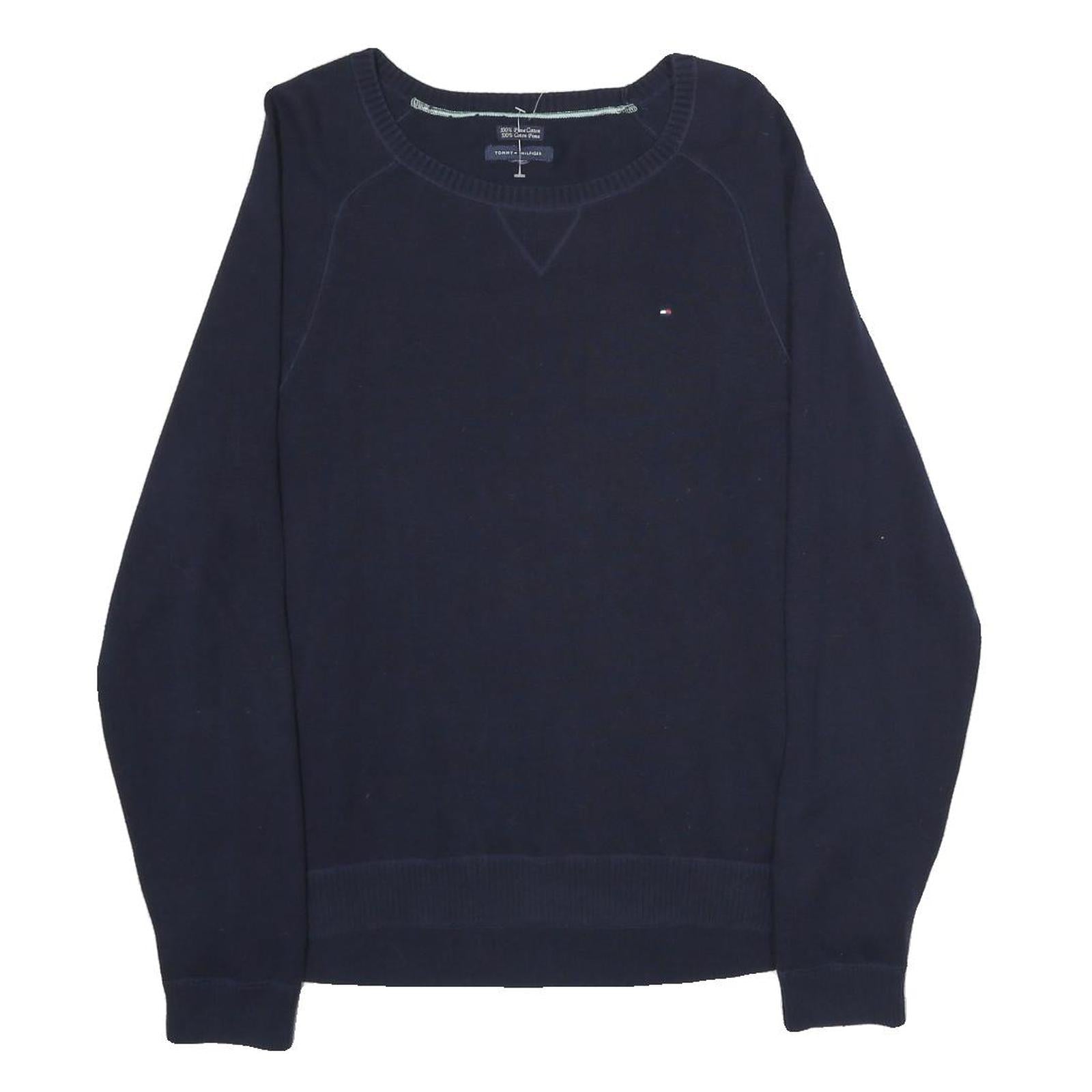 TOMMY HILFIGER Mens Navy Plain Cotton Crew Neck Basic Knit Jumper M Casual Refurbished - N/A refurbished available on Cerqular