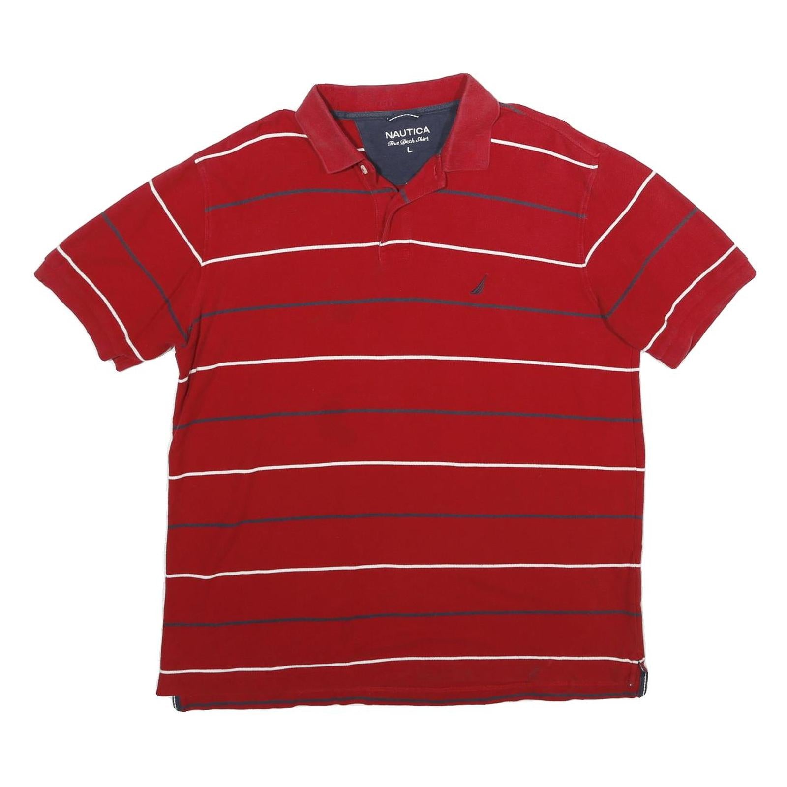 NAUTICA Mens Red & Navy Blue Striped Short Sleeve Polo Shirt L Cotton Casual Refurbished - N/A refurbished available on Cerqular