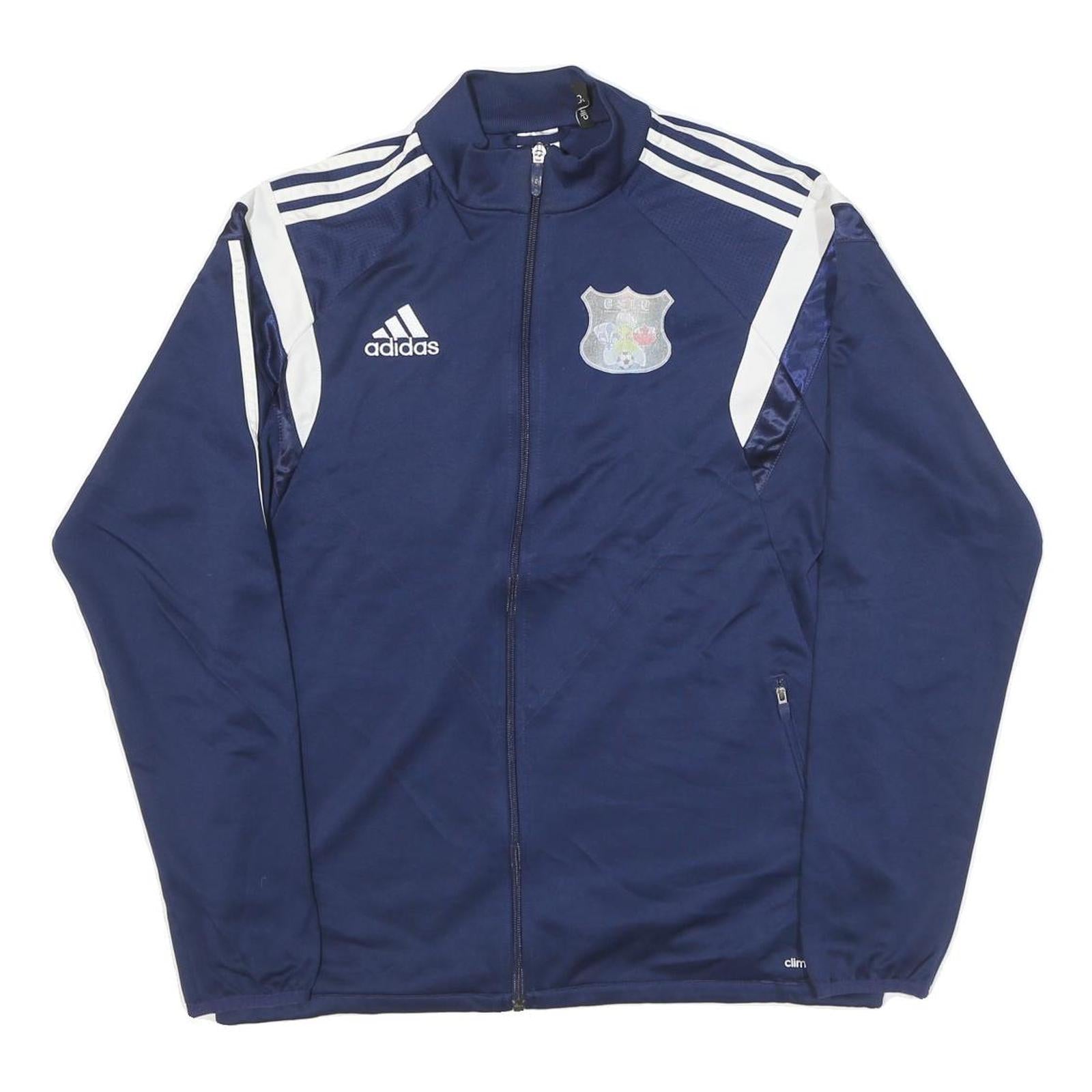 ADIDAS Mens Navy Blue White Logo Track Jacket M Polyester Blend Zip Refurbished - N/A refurbished available on Cerqular