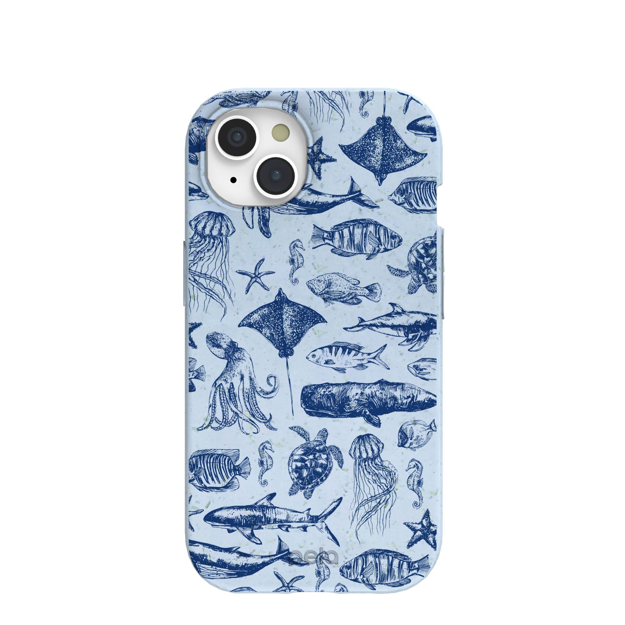 Powder Blue Marine Life iPhone 15 Case Refurbished - Pela Case refurbished available on Cerqular
