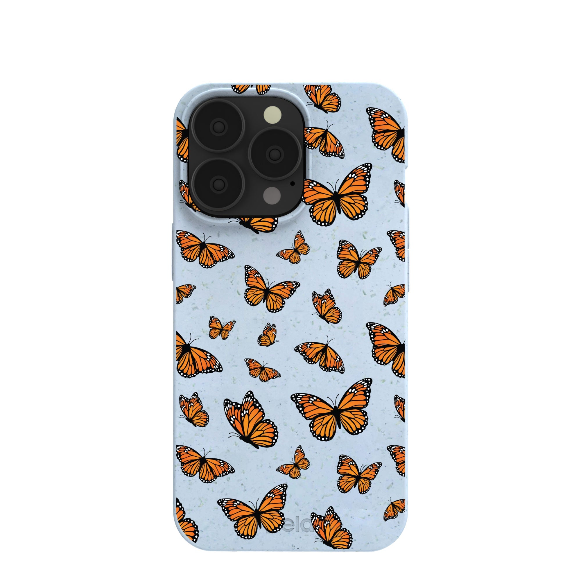 Powder Blue Monarchs in flight iPhone 13 Pro Case Refurbished - Pela Case refurbished available on Cerqular