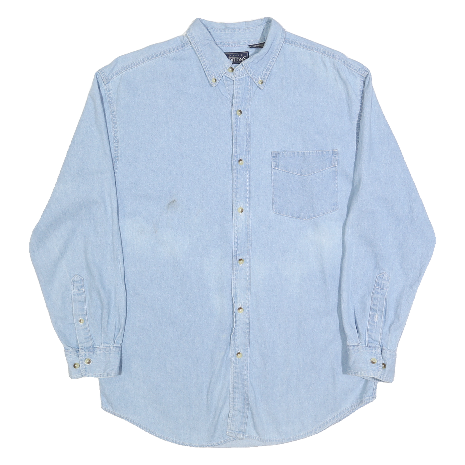 BASIC EDITIONS Mens Blue Cotton Denim Shirt M Button Down Pocket Casual Refurbished - N/A refurbished available on Cerqular
