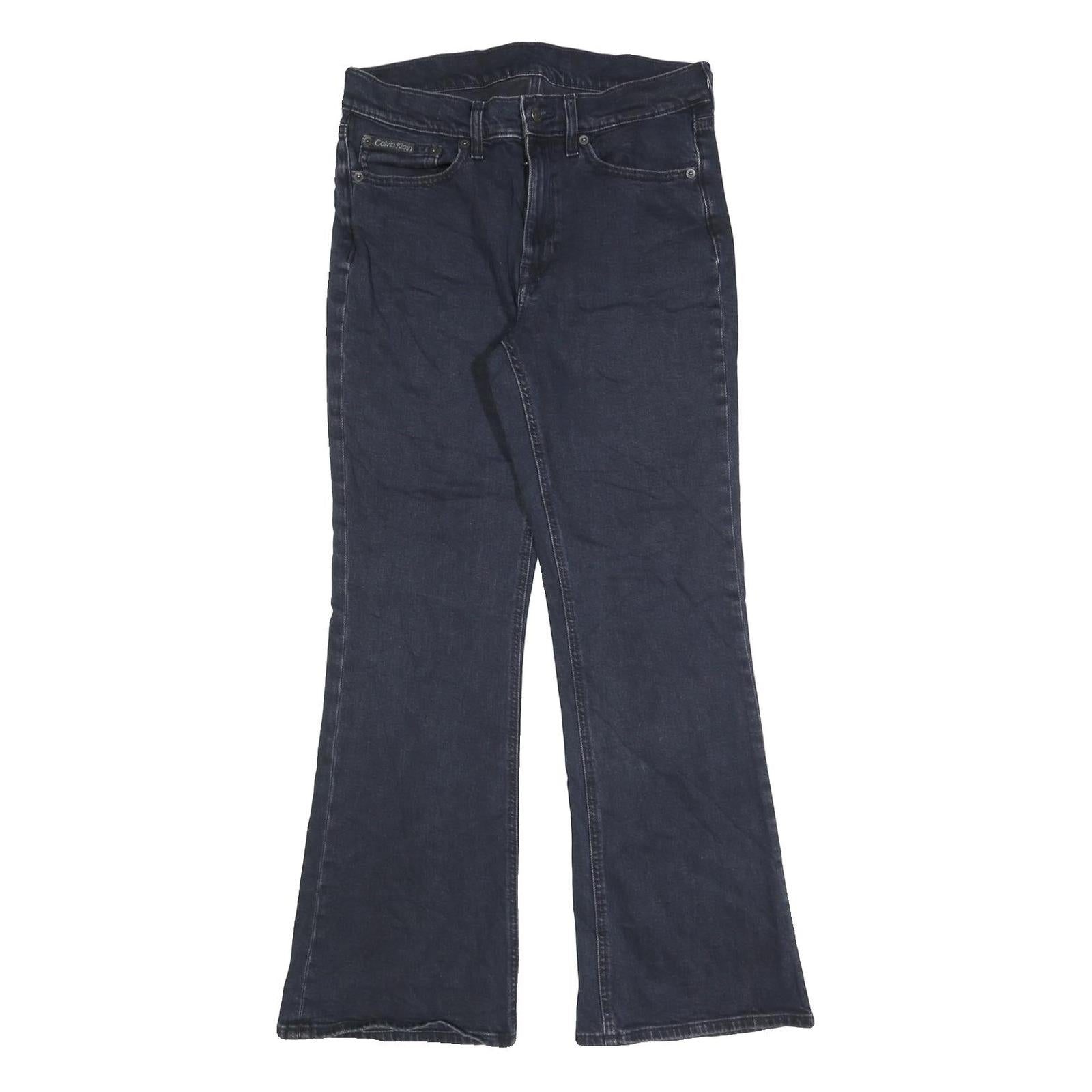CALVIN KLEIN Womens Jeans Black Regular Flared Denim Dark W30 L30 Zip Cotton Refurbished - N/A refurbished available on Cerqular