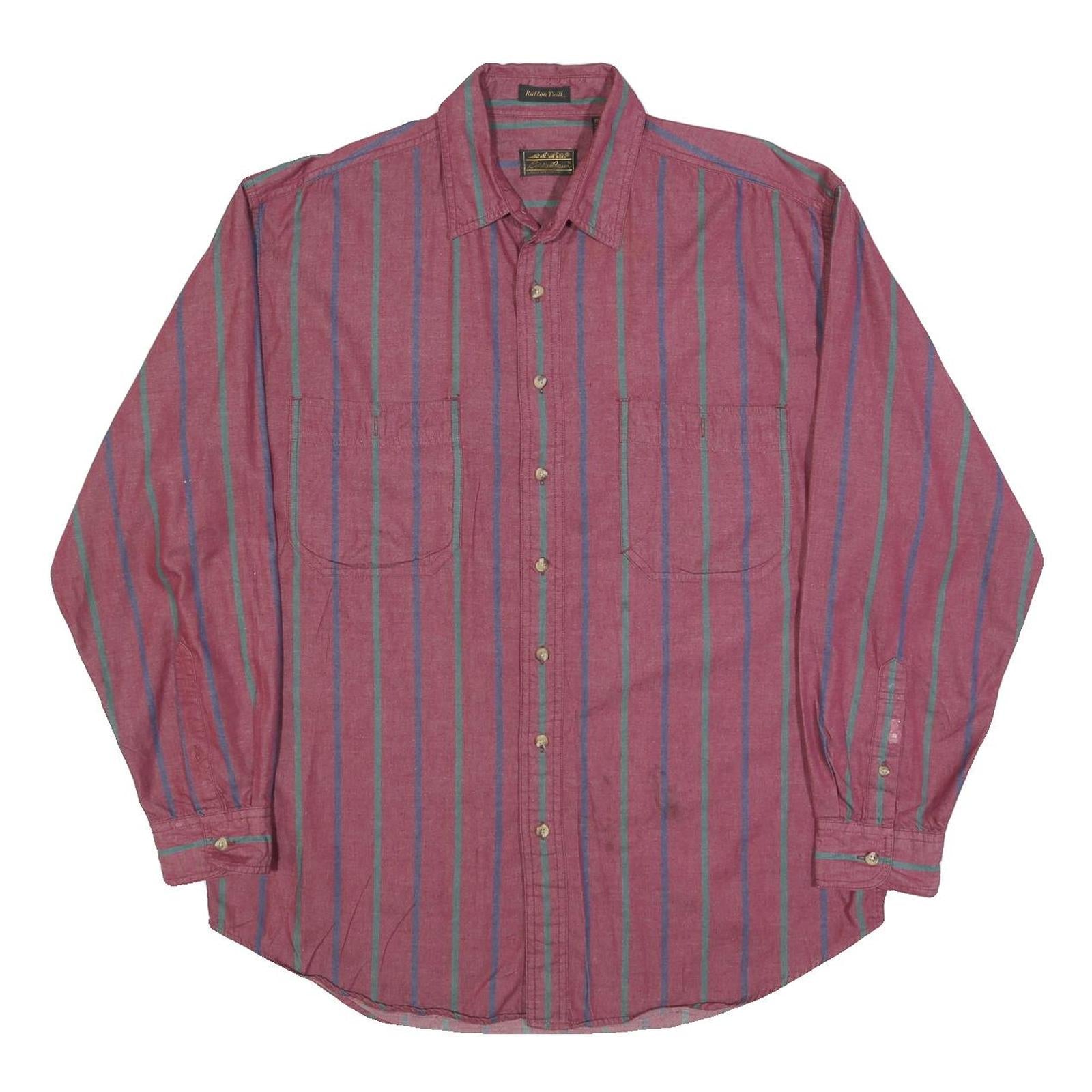EDDIE BAUER Mens Red Green & Blue Stripe Cotton Blend Shirt L Casual Long Sleeve Refurbished - N/A refurbished available on Cerqular