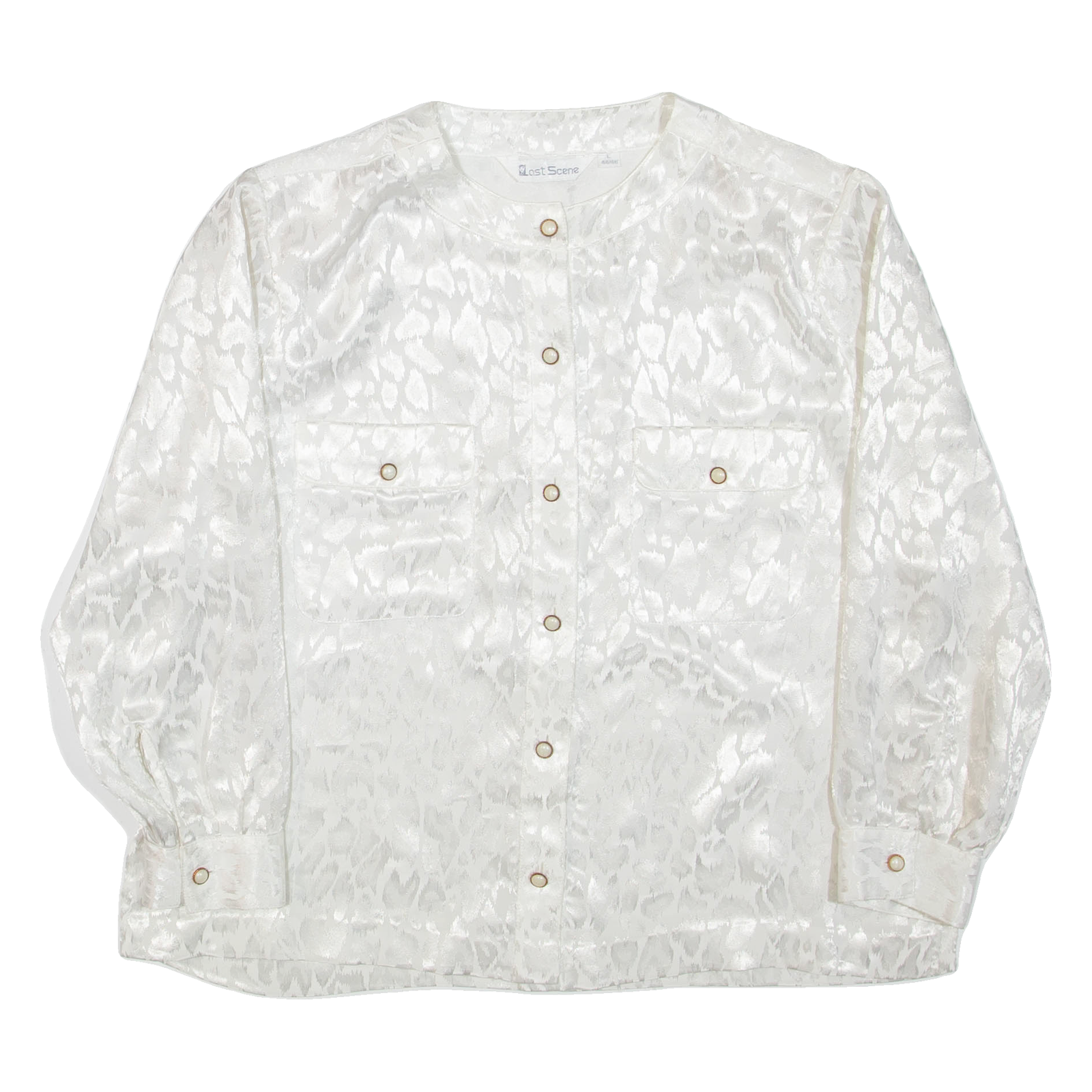 LAST SCENE Womens Printed Blouse White Long Sleeve L Refurbished - N/A refurbished available on Cerqular