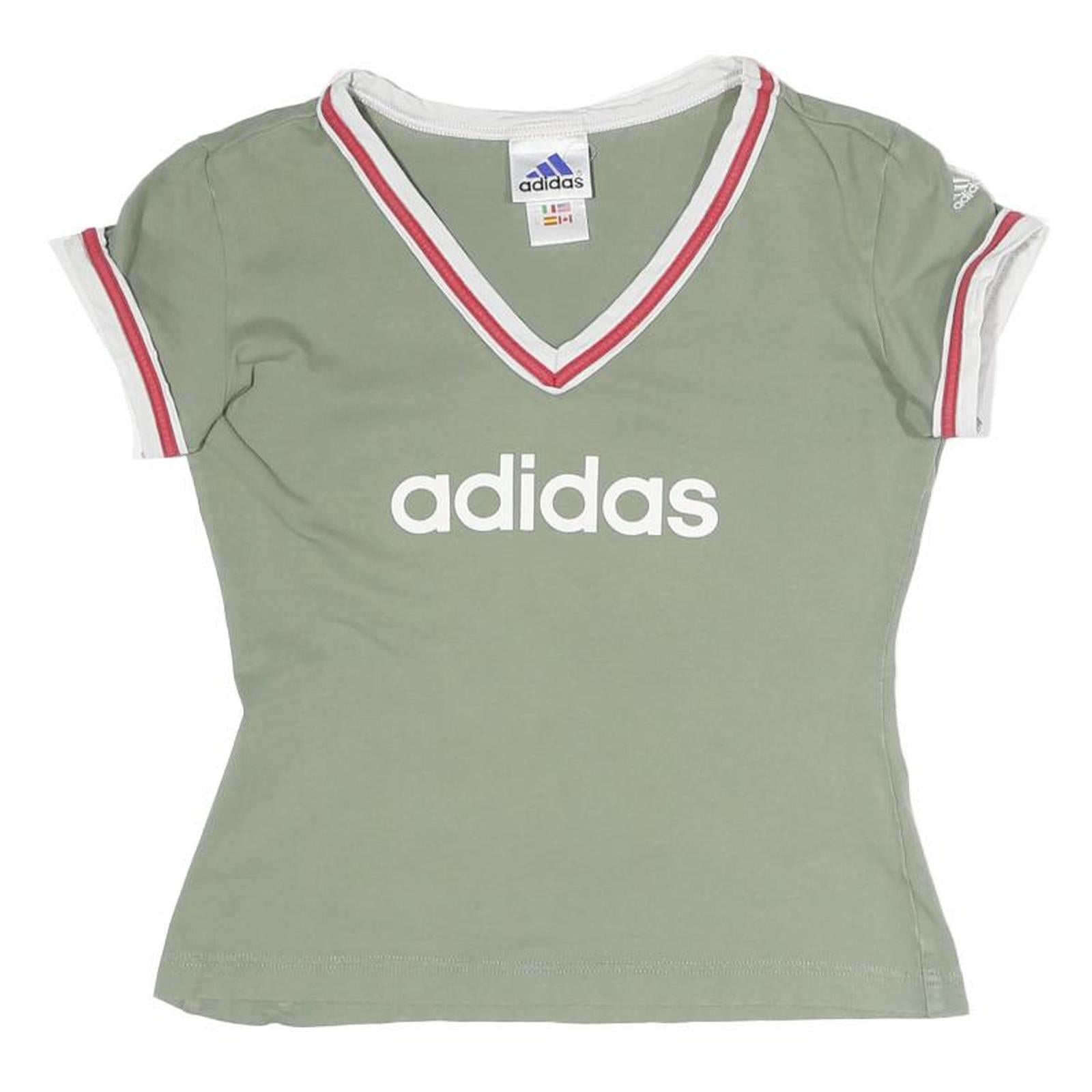 ADIDAS Womens Green & White Retro Graphic T-Shirt UK 10 Short Sleeve V-Neck Refurbished - N/A refurbished available on Cerqular