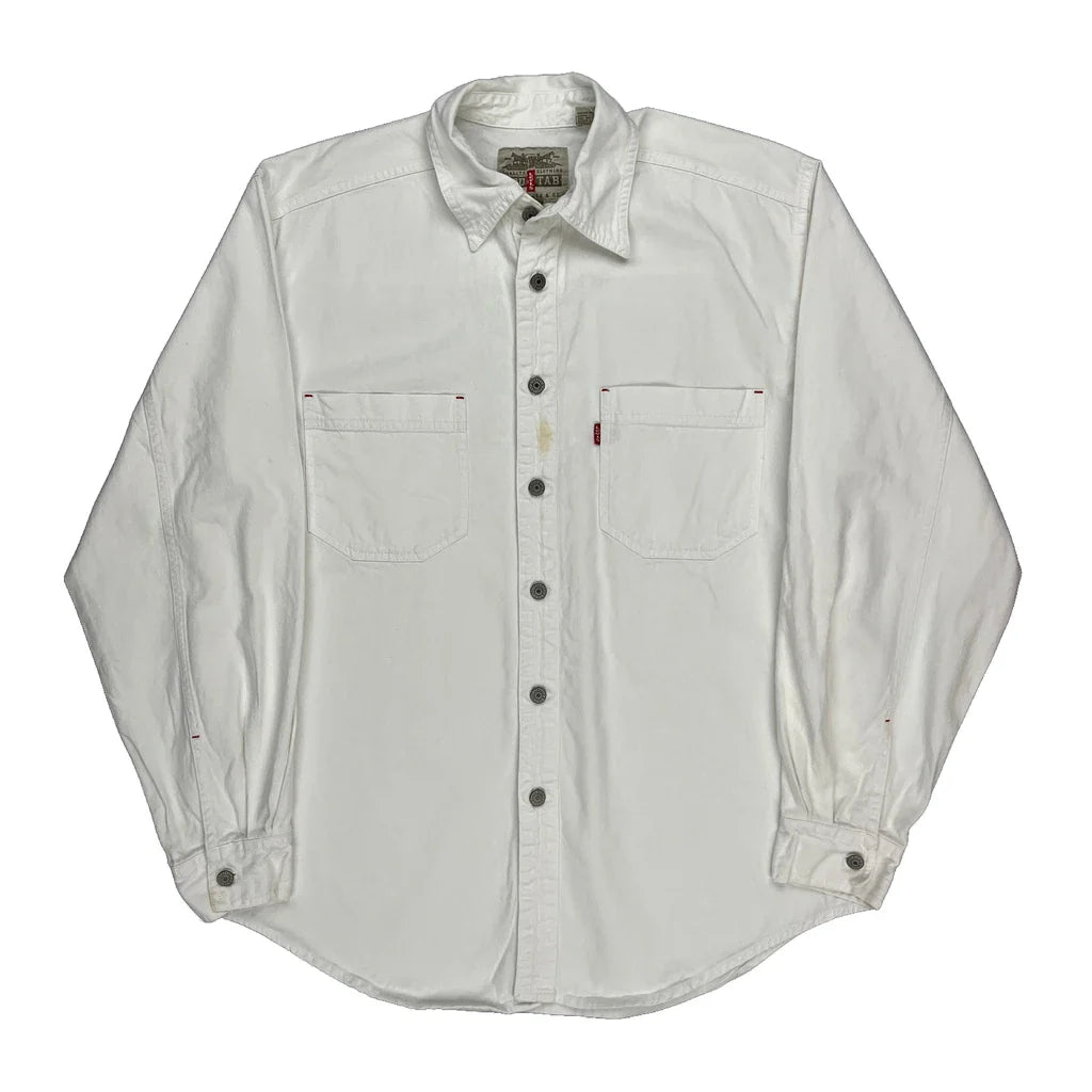 Levis Shirt - Medium White Cotton Refurbished - Thrifted (note: this is a term often used to describe second- refurbished available on Cerqular