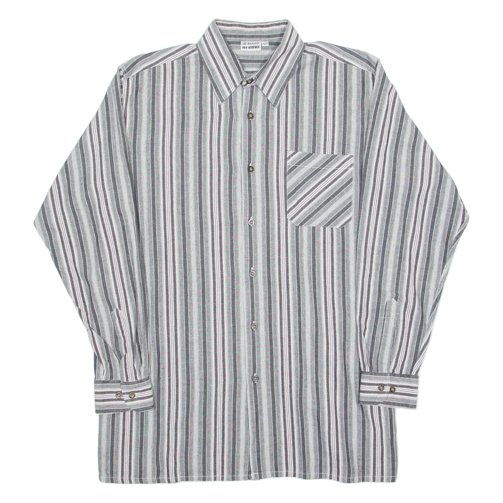 BREMO Mens Shirt Grey Striped Long Sleeve M Refurbished - N/A refurbished available on Cerqular
